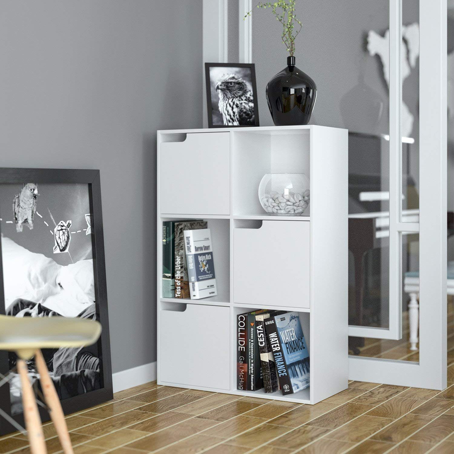 Homfa Bücherregal mit 3 Türen, Standregal, Regal Weiß aus Holz 60x29x90 cm günstig online kaufen