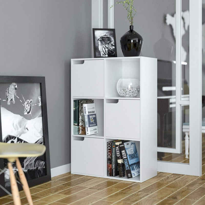 Homfa Bücherregal mit 3 Türen, Standregal, Regal Weiß aus Holz 60x29x90 cm