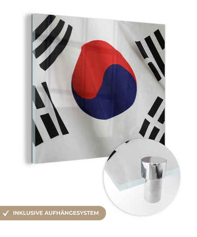 MuchoWow Acrylglasbild Nahaufnahme der Flagge von Südkorea, (1 St), Glasbilder - Bilder auf Glas Wandbild - Foto auf Glas - Wanddekoration