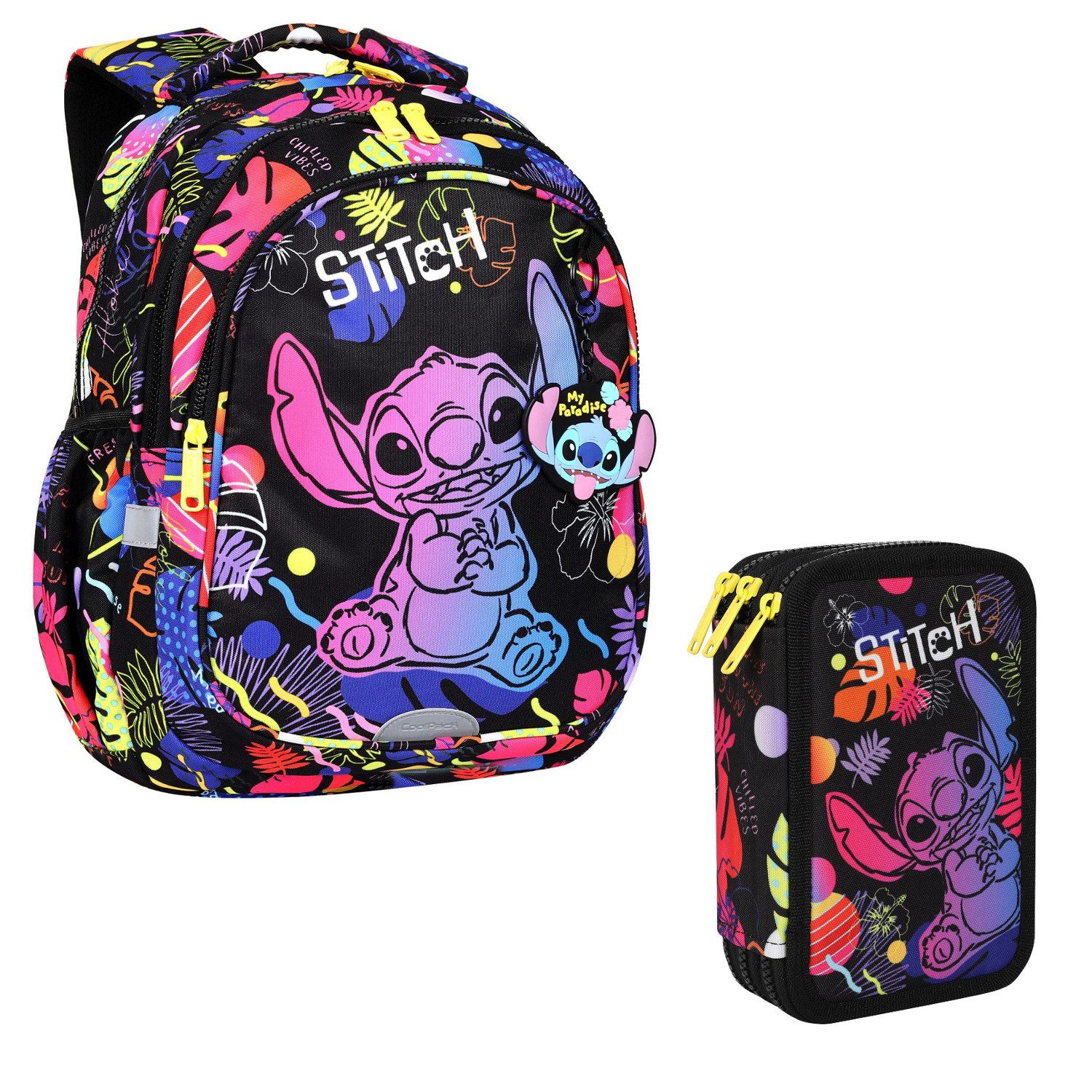 CoolPack Schulrucksack Stitch Schulrucksack + Federtasche mit Zubehör, Schulrucksack 19 L, Dreifach-Federmäppchen mit Zubehör