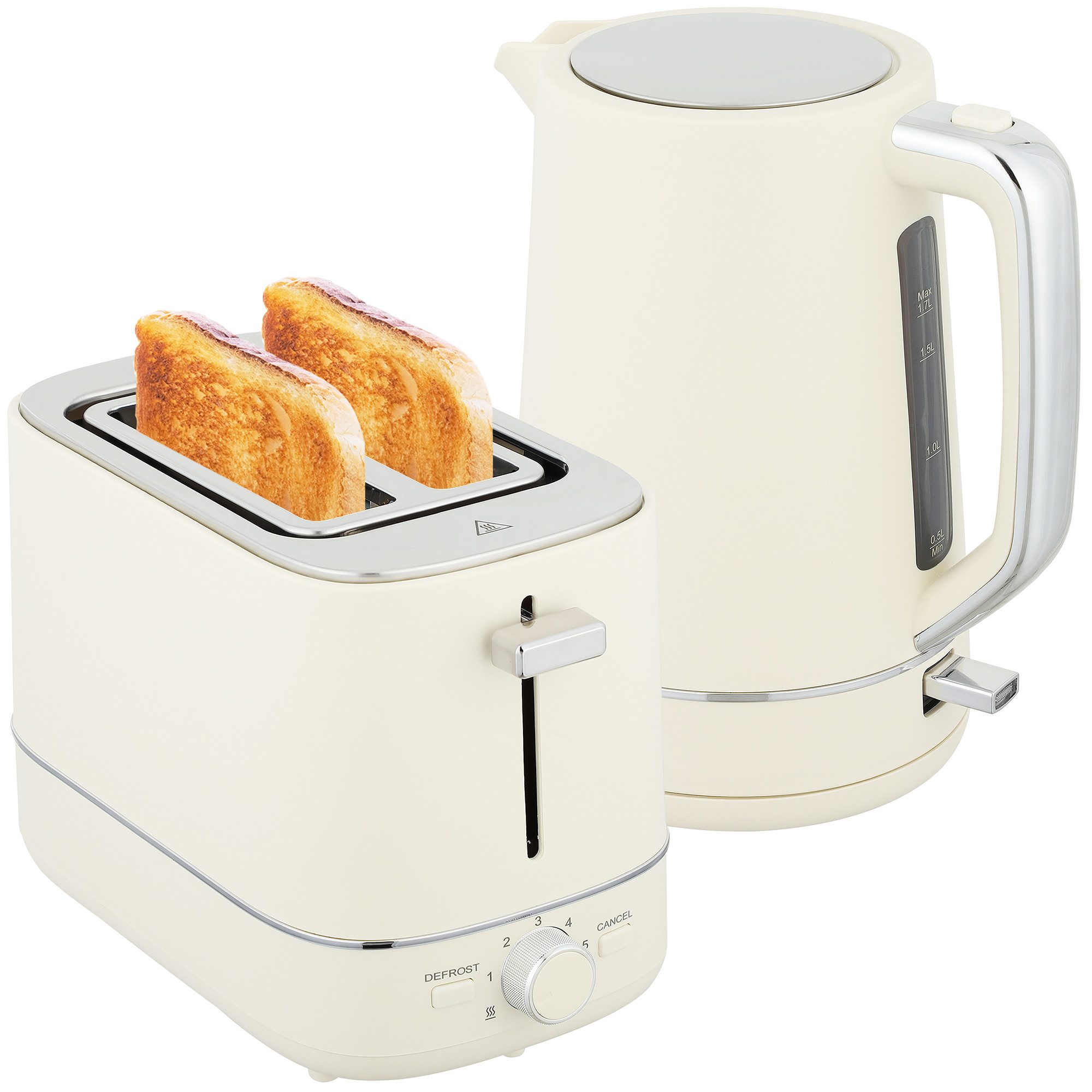 HOMCOM Toaster Set aus 1,7 L, 2 Schlitze, für 2 Scheiben, 2200 W, Wasserkocher und Toaster mit 6 Bräunungsstufen, Stahl, eige