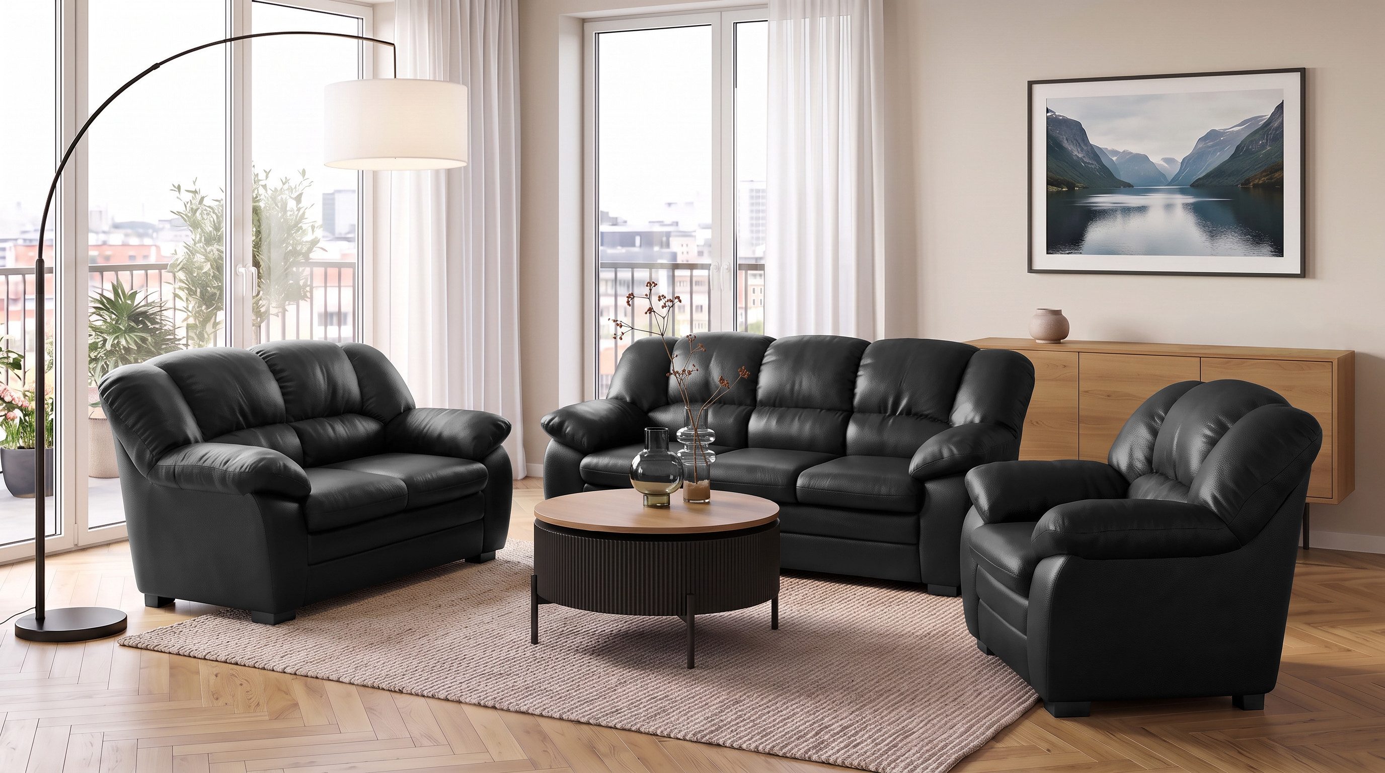 COTTA Polstergarnitur Casino, 3tlg. Set, Sofa Wohnzimmer Garnitur, Wellenunterfederung, (Set, 3-tlg), Sessel, 2-Sitzer, 2,5-Sitzer, hohe Rückenlehne