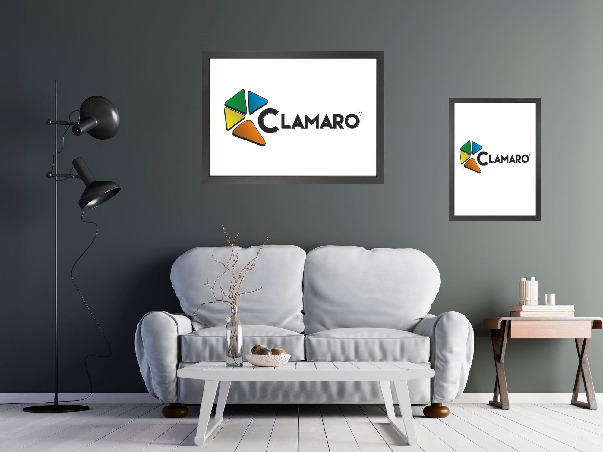 Clamaro Bilderrahmen Holz 'Collage' handgefertigt CLAMARO Rückwand inkl. Moderner 46x60 Aufhänger Maß Rahmen FSC® nach eckiger MDF in Bilderrahmen und stahlgrau Acrylglas