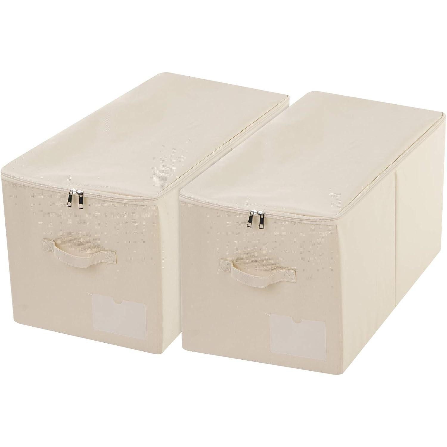 LuxusKollektion Faltbox Aufbewahrungsboxen faltbar Reißverschluss 2er 56 x 32 x 33 cm Beige