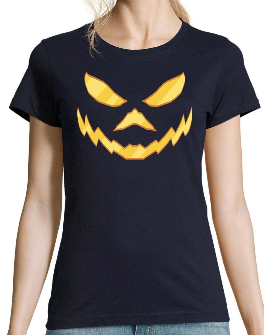 Horror Aufdruck Youth Halloween Print-Shirt T-Shirt Face Designz Joker lustigem Damen Navyblau Fun-Look mit