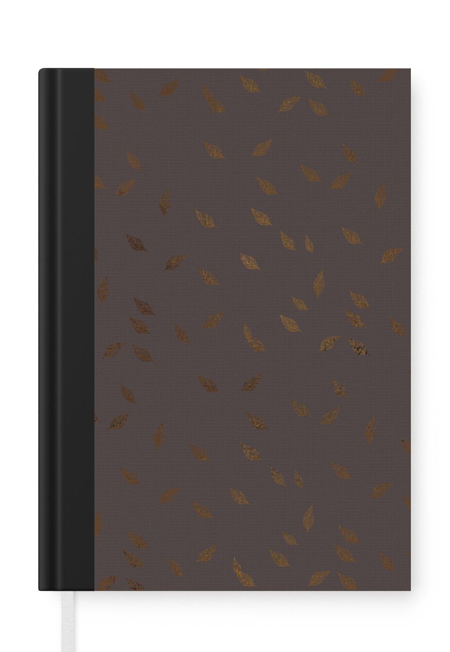 MuchoWow Notizbuch Muster - Grau - Gold - Blätter, Journal, Merkzettel, Tagebuch, Notizheft, A5, 98 Seiten, Haushaltsbuch