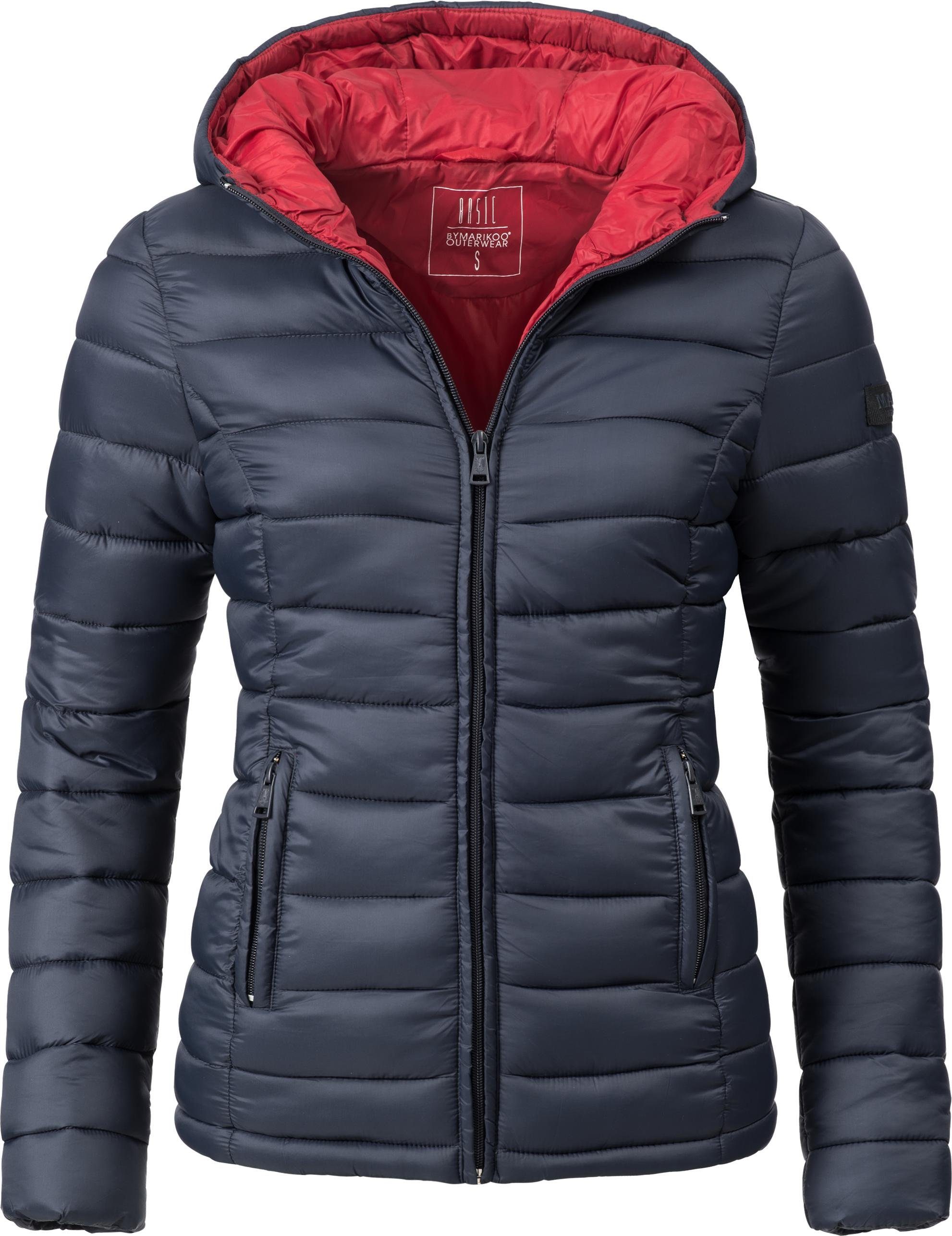 Marikoo Steppjacke Luci modische Damen Übergangsjacke mit großer Kapuze blau