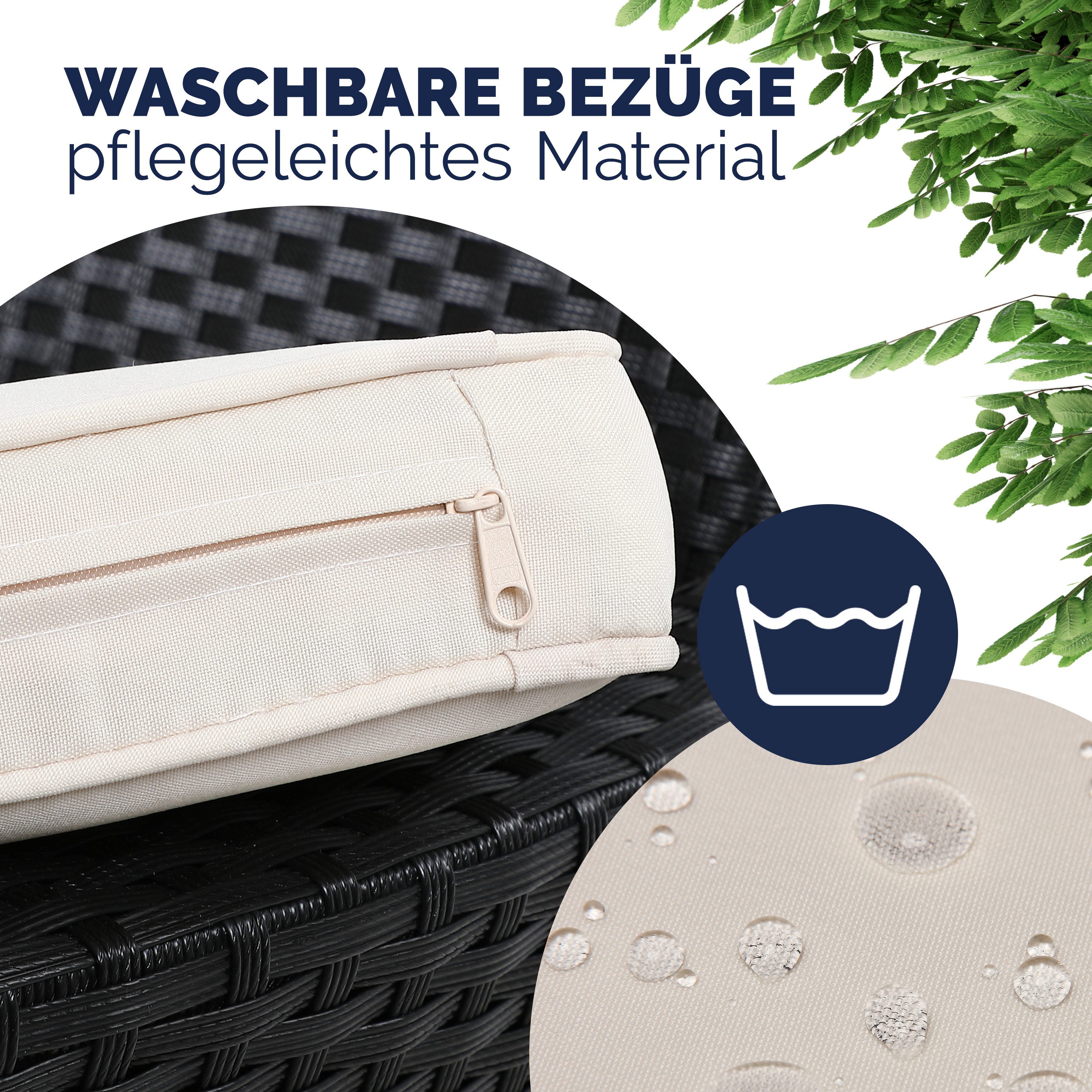 Casaria Gartenbank, Sitzbank inkl. Auflagen Polyrattan 320kg Belastbar Tisch Garten