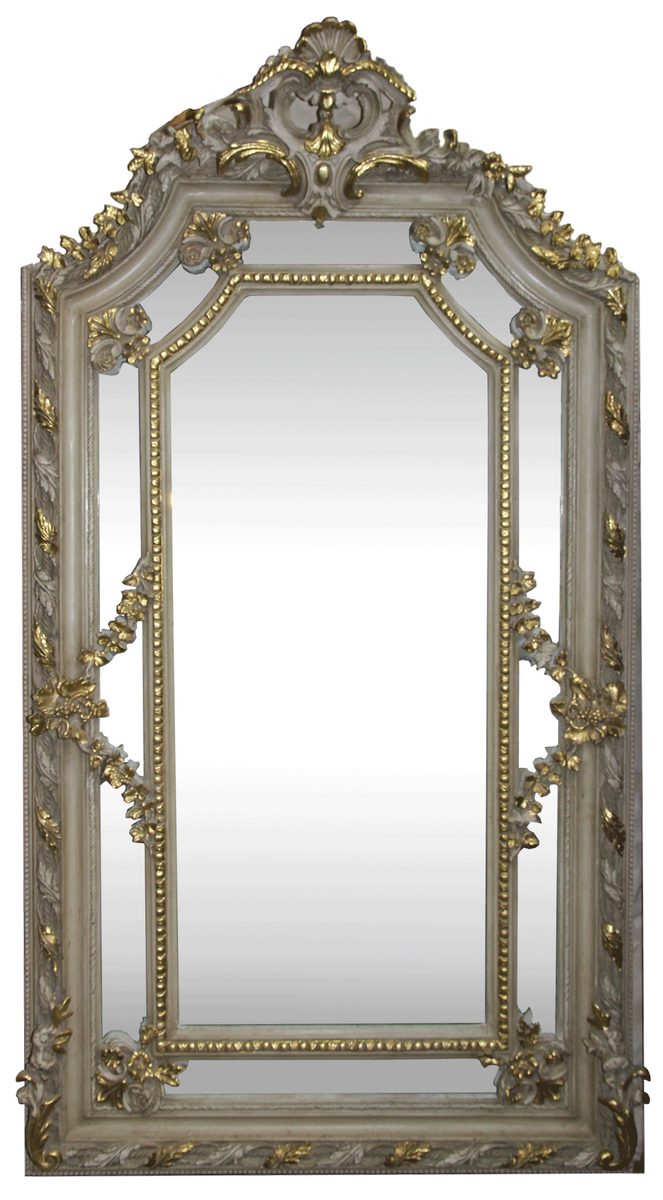 Casa Padrino Barockspiegel Barock Wandspiegel Creme Antik Stil / Gold 115 x H. 215 cm - Prunkvoller Barock Spiegel mit wunderschönen Verzierungen - Möbel im Barockstil