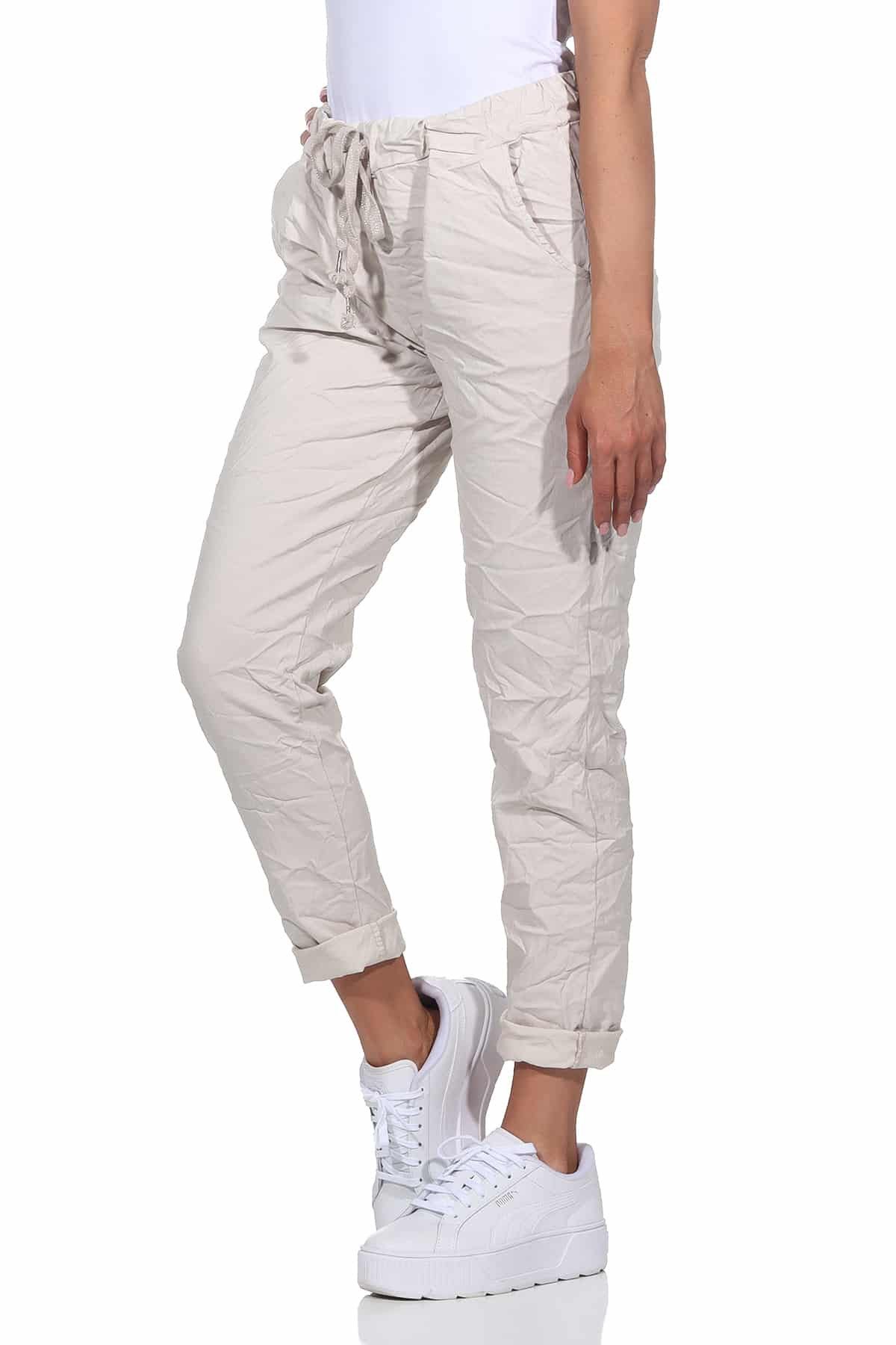 OriginalYou Schlupfhose Sommerhose Damen Chinohose leichte Schlupfhose moderner Knitterlook, elastischer Bund mit Kordelzug