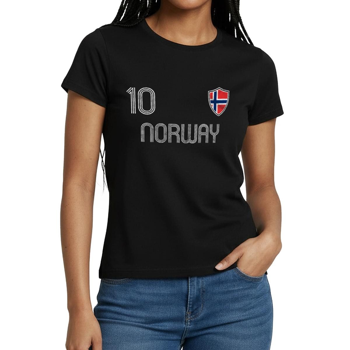 Spreadshirt T-Shirt Norwegen Trikot, Norwegen Fußball Flagge Frauen T-Shirt (1-tlg) Slim Fit, fällt klein aus