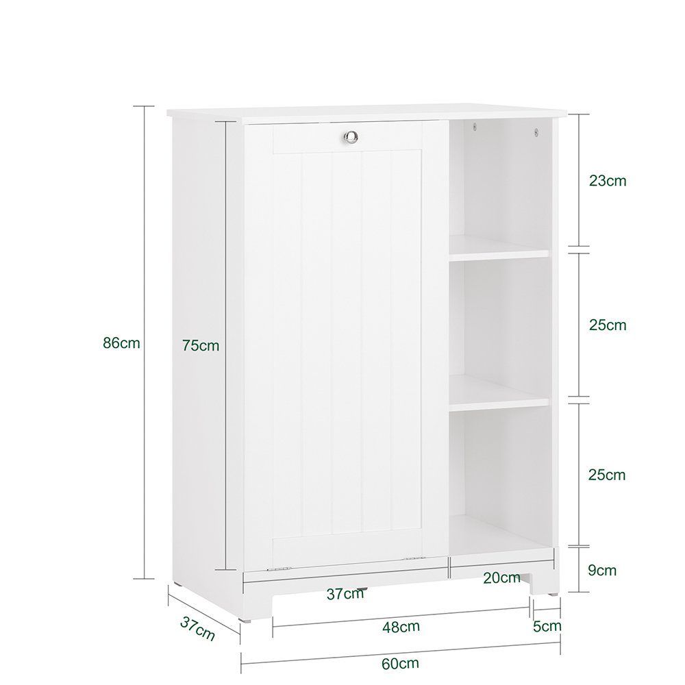 SoBuy Wäscheschrank BZR105, Badezimmerschrank Badmöbel, mit 3 Regale Badschrank mit Wäschesack Wäschetruhe Wäschesammler Wäschekorb Weiß – Bild 5 von 5