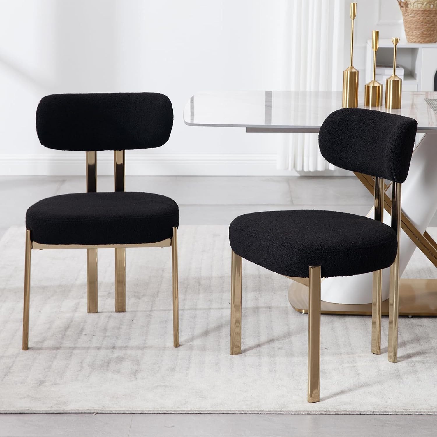 CHAIRUS Esszimmerstuhl 2er Set, Round Boucle Stühle mit Metallbeinen, Schwarz (2 St)