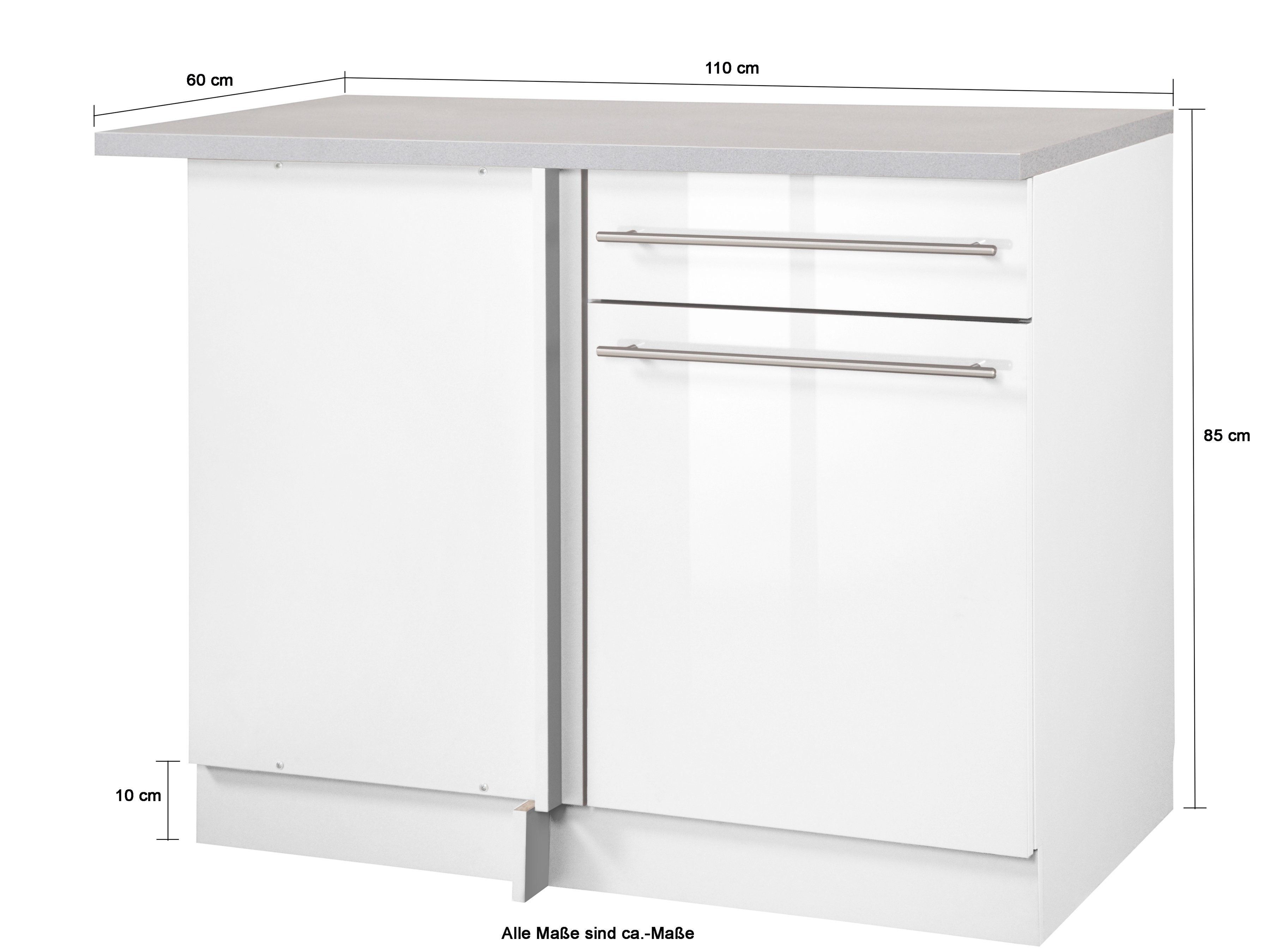 wiho Küchen 110 | breit, Chicago Glanz für Eckunterschrank Raumnutzung eine Weiß optimale Weiß cm
