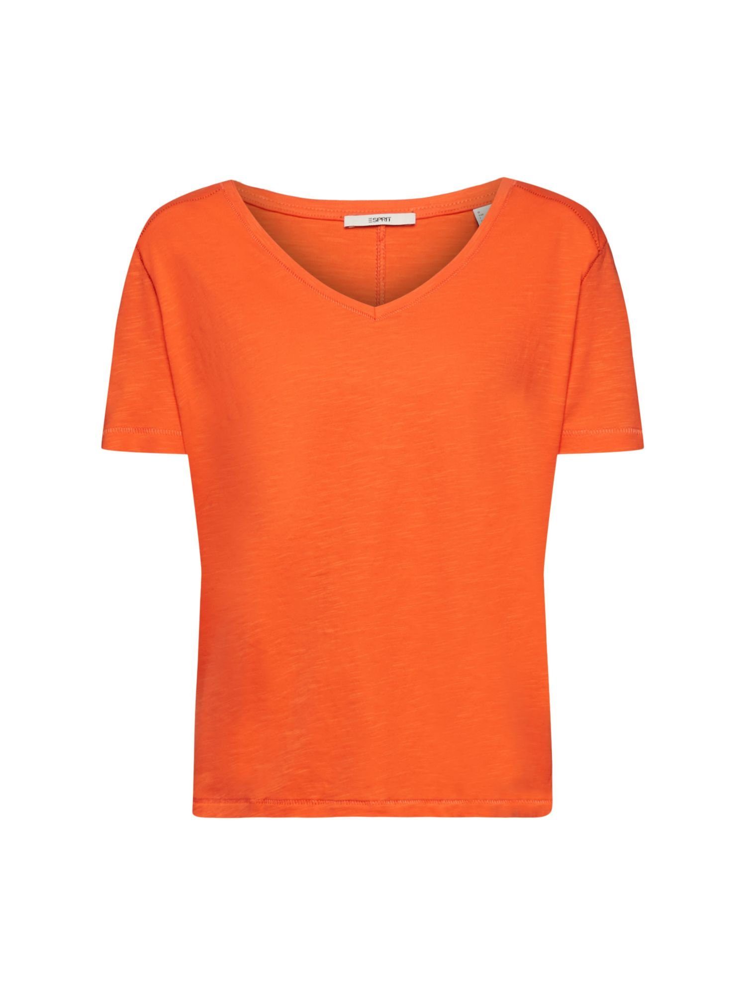 Esprit T-Shirt Baumwoll-T-Shirt mit V-Ausschnitt und Ziernähten (1-tlg)