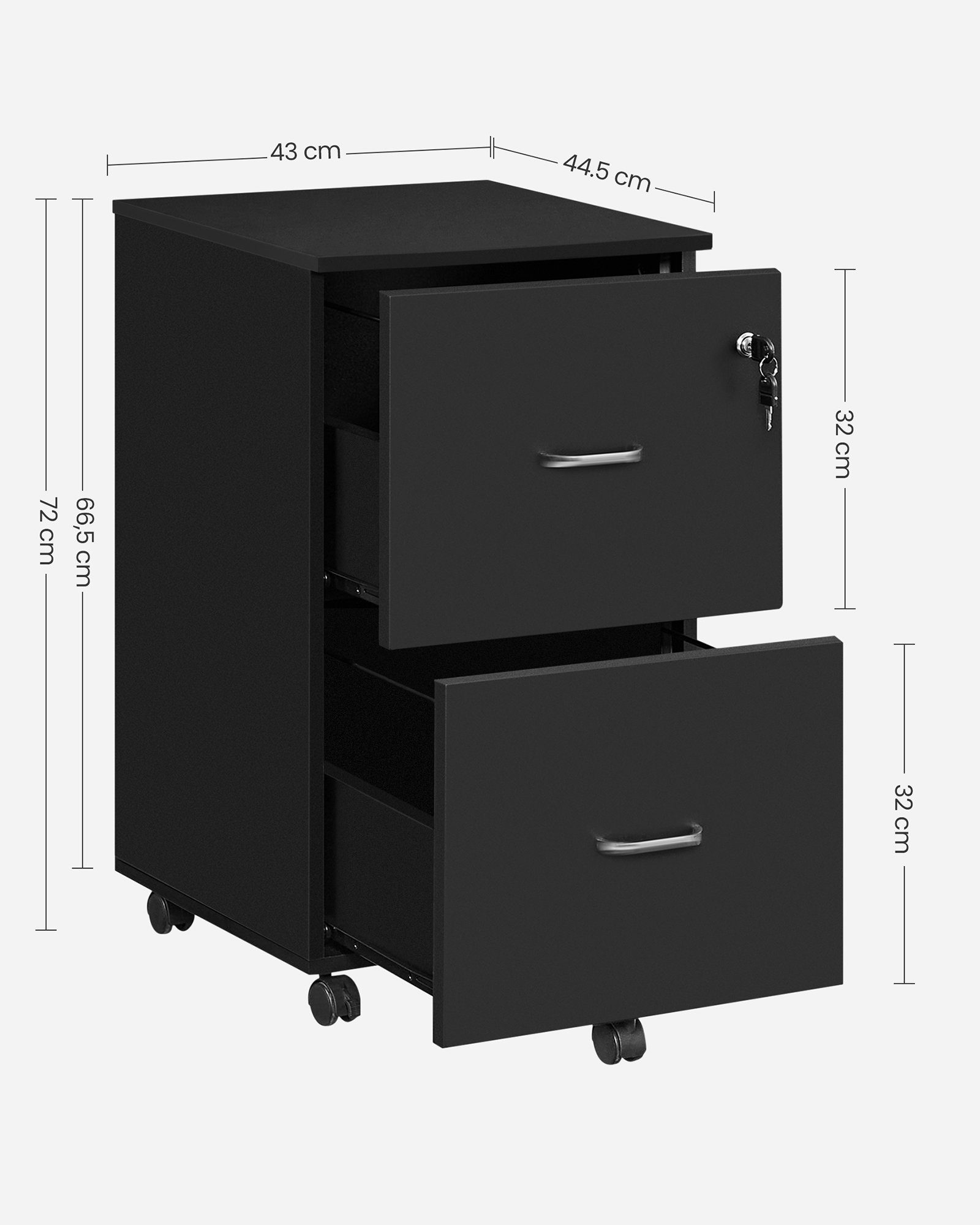 Büroschrank, mit Schwarz Rollcontainer, VASAGLE Hängeregistratur Aktenschrank