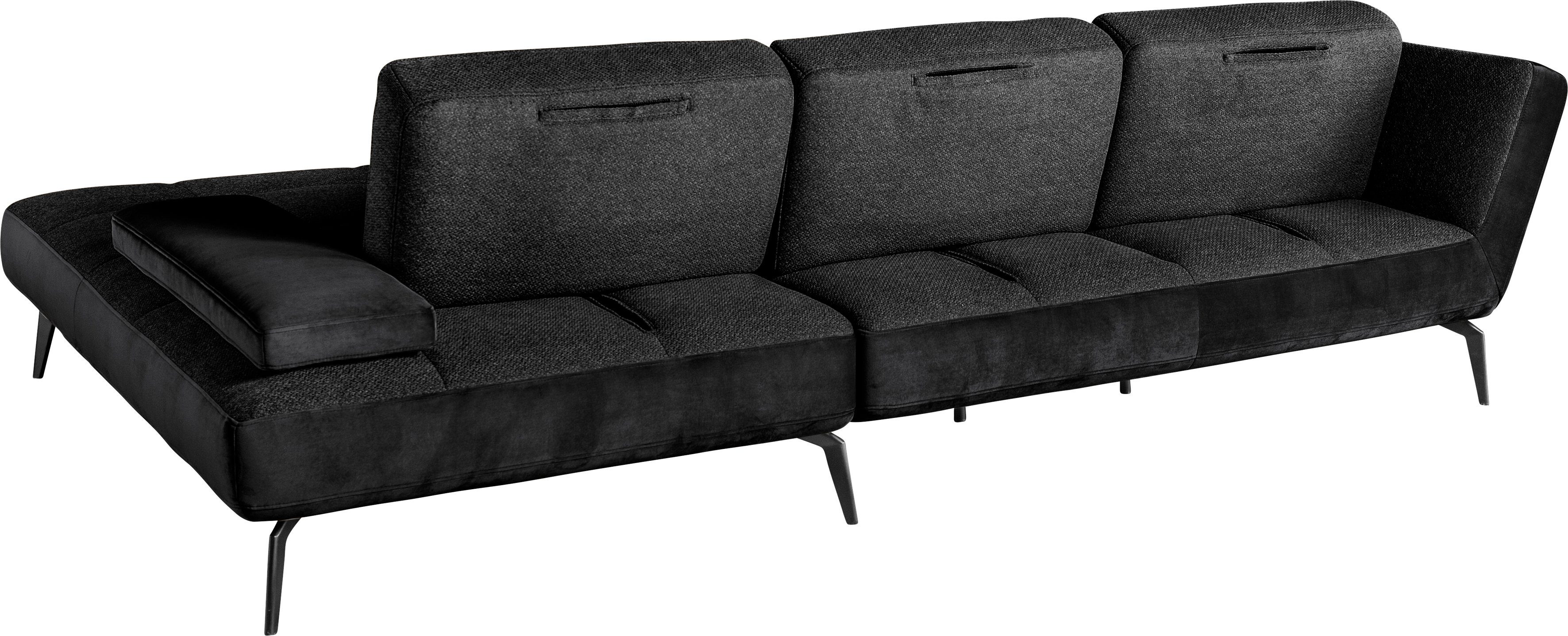 charcoal169/schwarz100 Ecksofa 4300, inklusive Sitztiefenverstellung one und set Nierenkissen Musterring SO by
