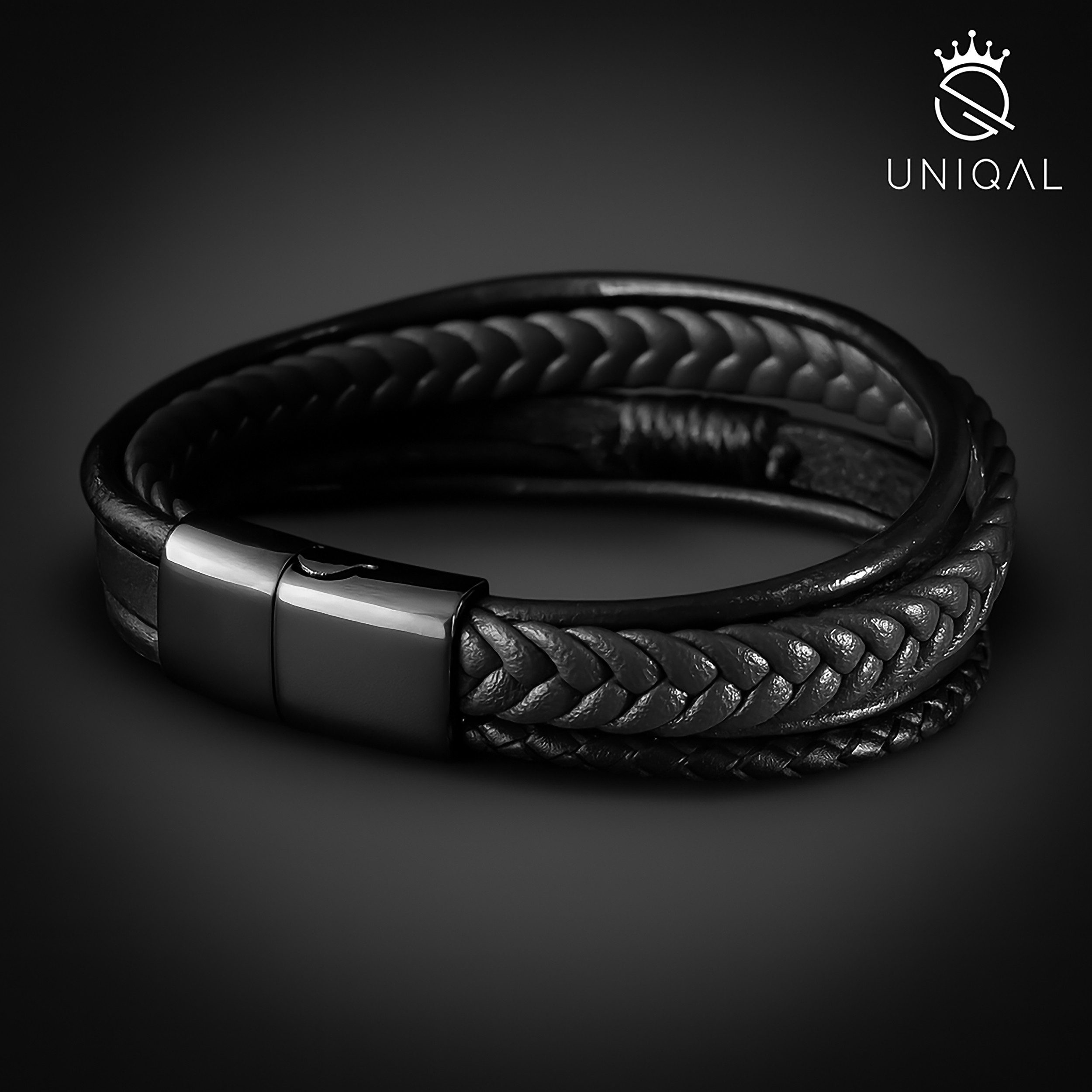 UNIQAL.de Lederarmband Unisex geflochten, Echtleder & Edelstahl, Modell Classic & Feather (Unisex,Edelstahl, Echtleder, geflochten, Casual Style, Handgefertigt)