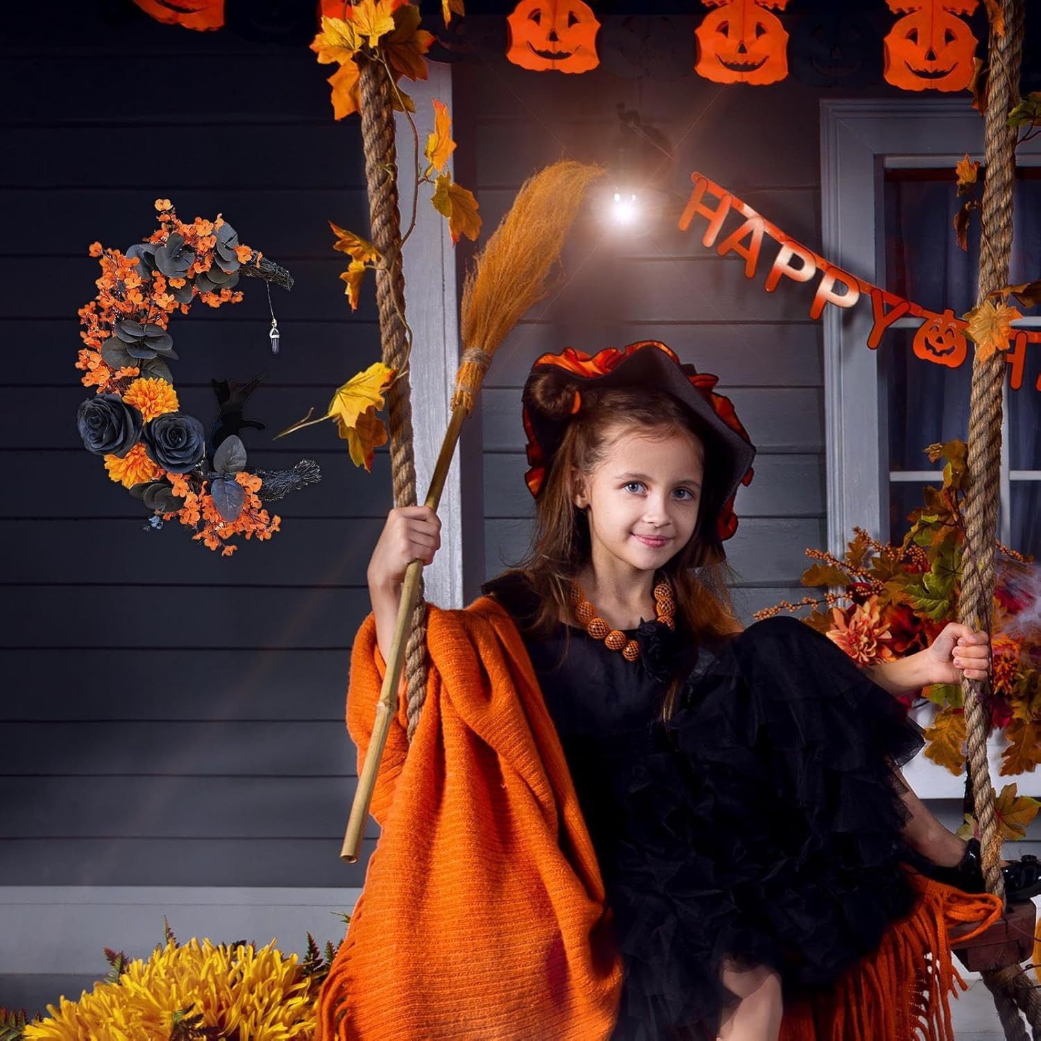 Kunstkranz led Katzen Türkranz,Halloween Mond Kranz günstig online kaufen