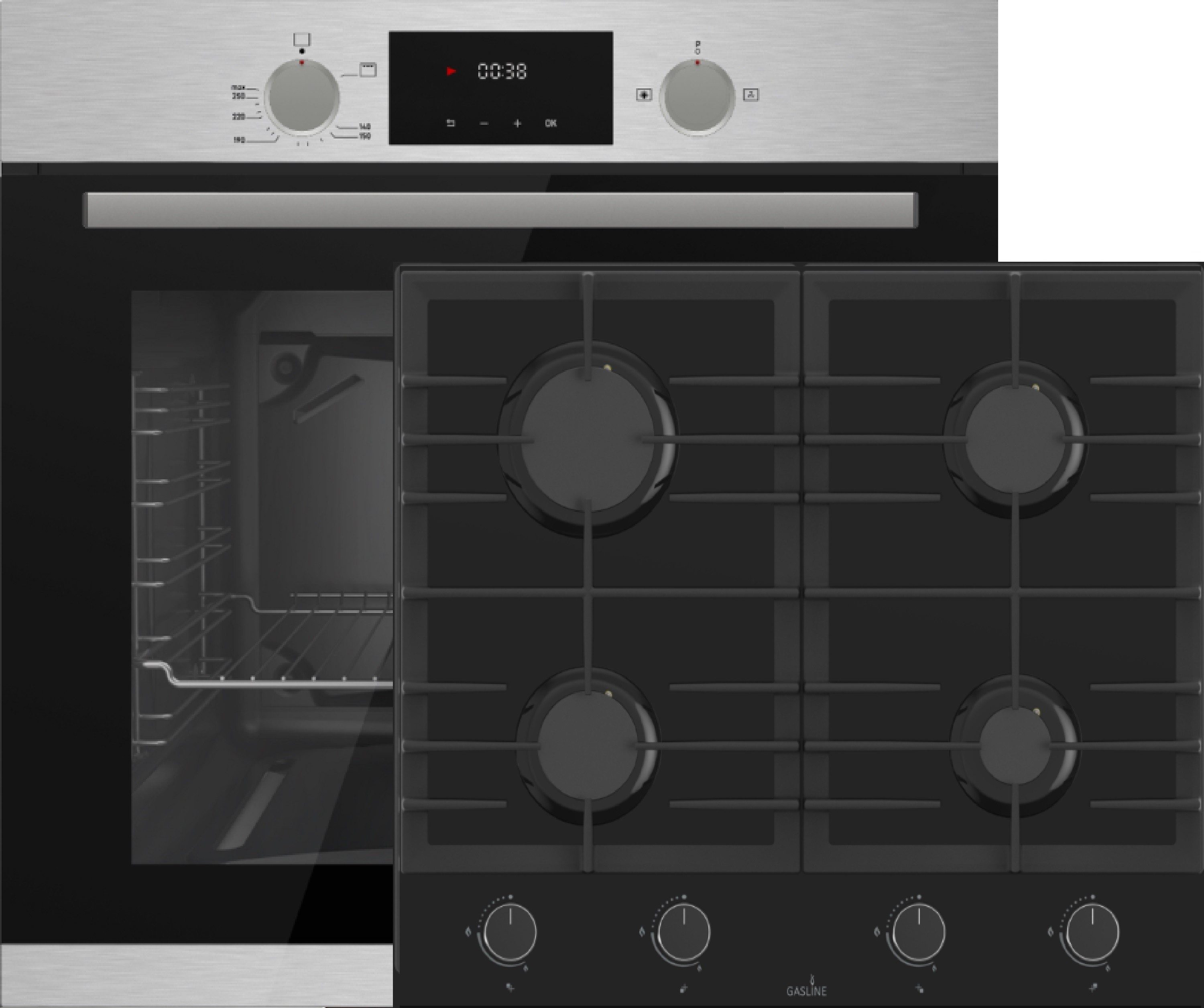 Gasline Einbaubackofen Gasline Gasherd-Set GB850-FIX+ GAG60GLG Einbau Gaskochfeld 60cm