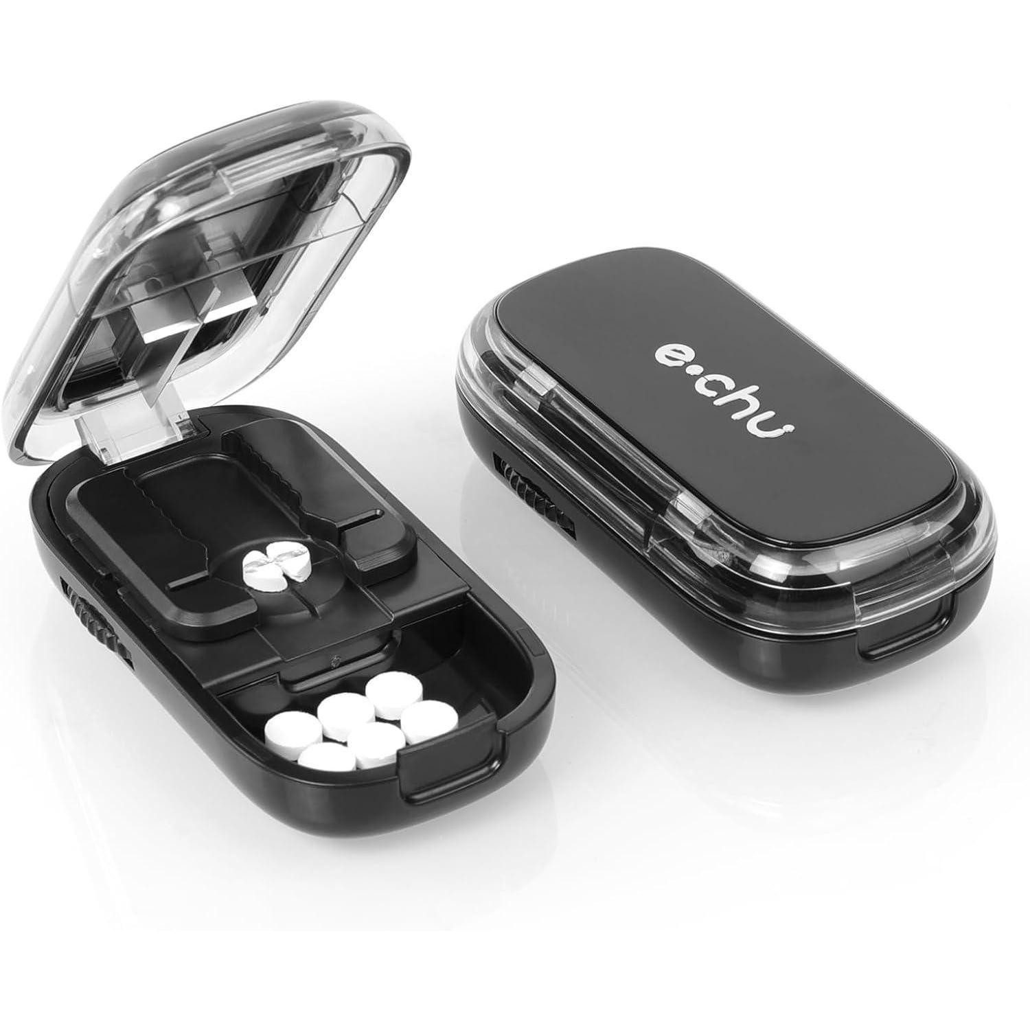 LuxusKollektion Pillendose Tabletten teiler Pillenteiler Aufbewahrung Reise & täglich Schwarz