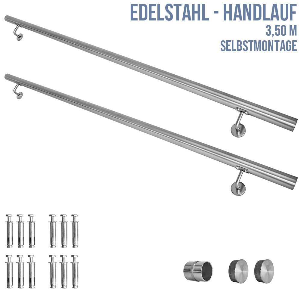 V2Aox Handlauf Edelstahl Handlauf Treppengeländer Wandhandlauf Treppe 40 - 1000 cm, 350 cm Gesamtlänge