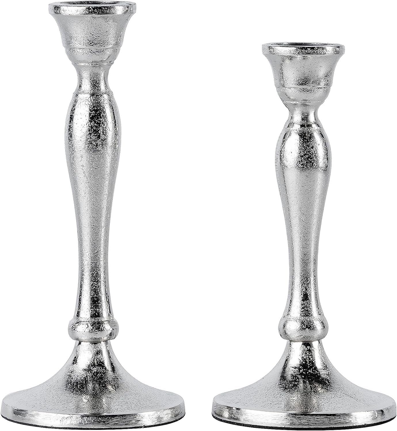 MichaelNoll Kerzenständer 2er Set Kerzenständer Silber Deko Stabkerzen - H  20 und 23 cm