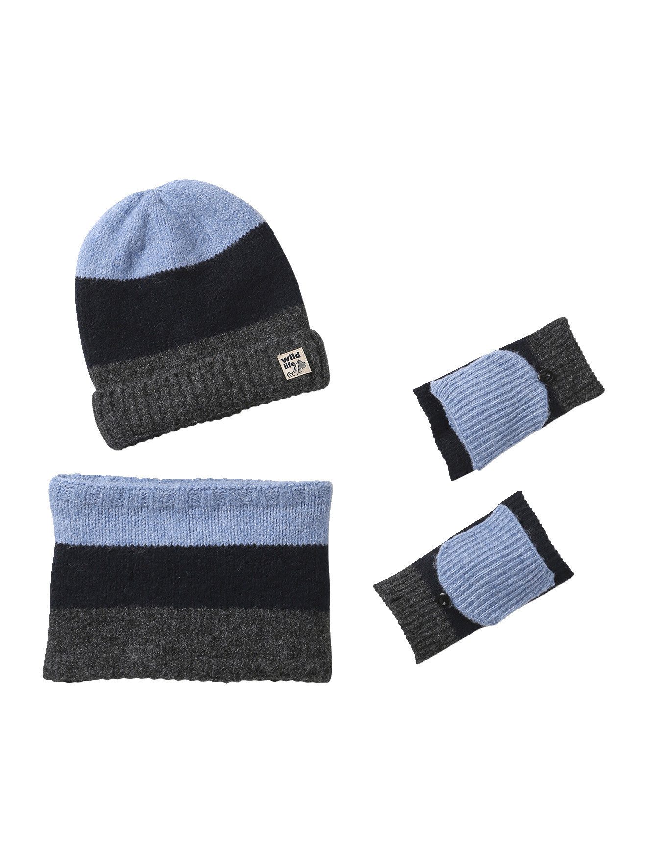 vertbaudet Mütze & Schal Set aus Mütze, Rundschal und Fäustlinge Jungen