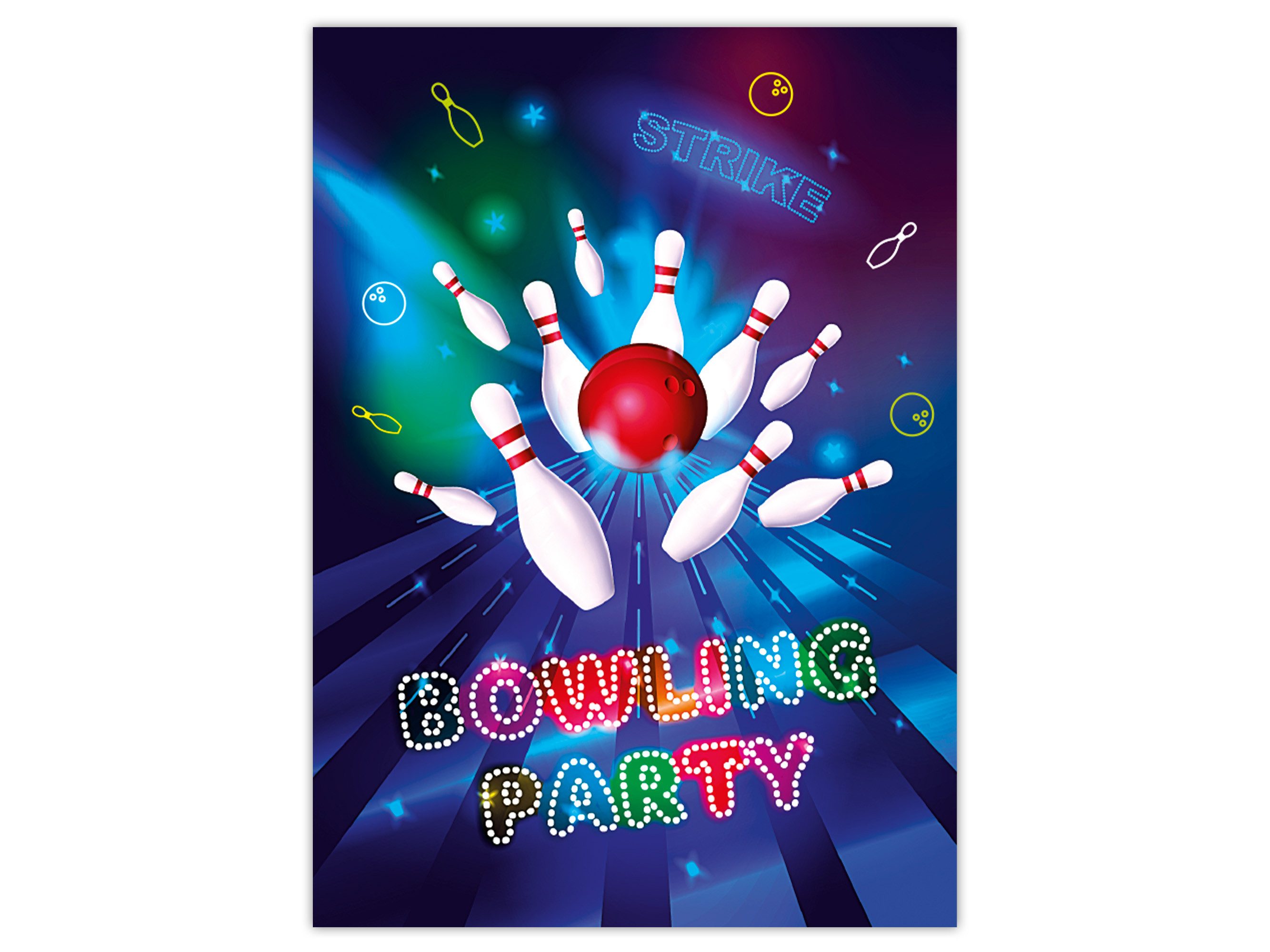 LIMONIA Einladungskarten Bowling zum Kindergeburtstag Jungen Mädchen Einladungen Kegeln, Einladungskarten mit einem Bowling Motiv