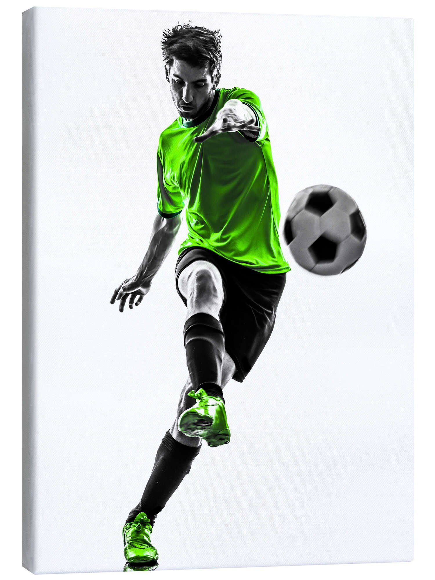 Posterlounge Leinwandbild Editors Choice, Fußballspieler beim Schuß, Illustration