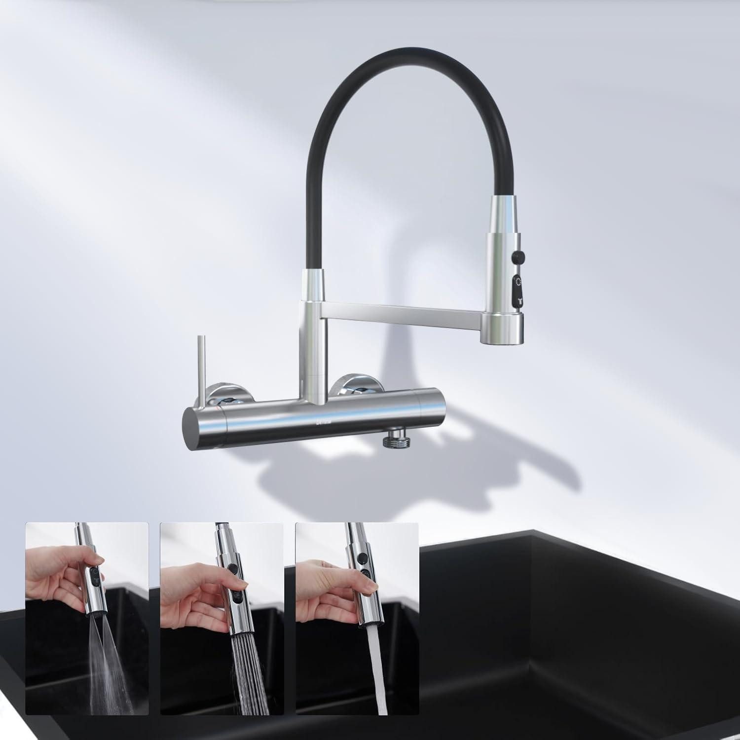LuxusKollektion Küchenarmatur Wasserhahn Küche Wandmontage Dreiviertelzoll Anschluss Silber