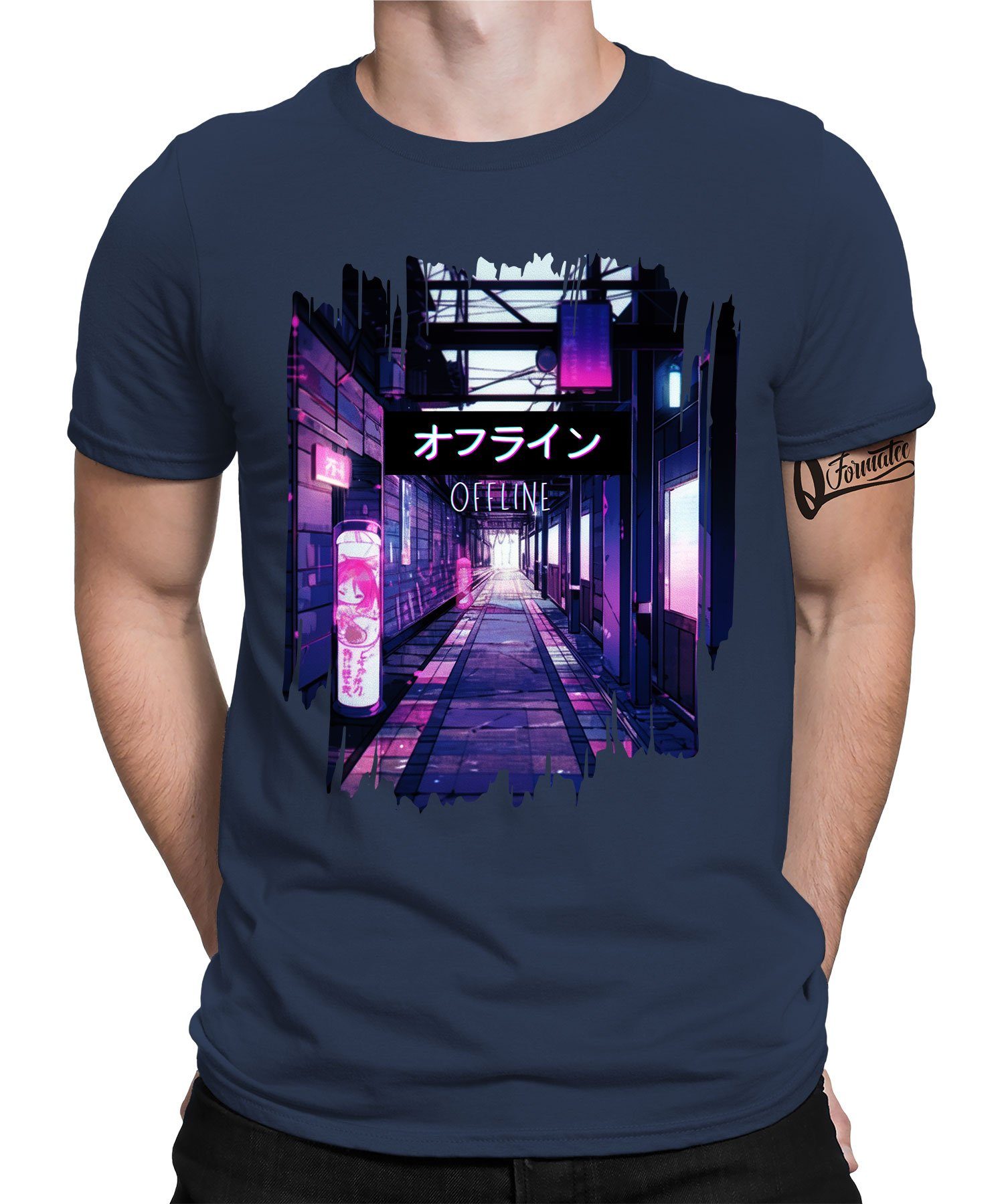 Formatee Ästhetik Navy Kurzarmshirt Japan Anime 90er Japan - Vaporwave Quattro Blau Meme Tokyo Herren 80er (1-tlg)