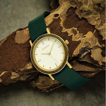 Holzwerk Quarzuhr JENA kleine Damen Edelstahl & Leder Holz Armband Uhr, grün, gold, weiß