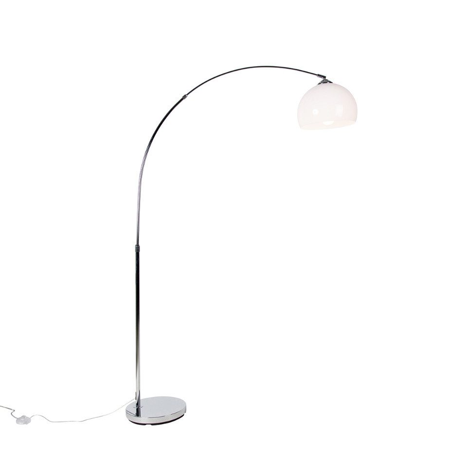 Qazqa Stehlampe Arc-basic, LED wechselbar, E27, Chrom, Modern, Stahl, 1-flammig
