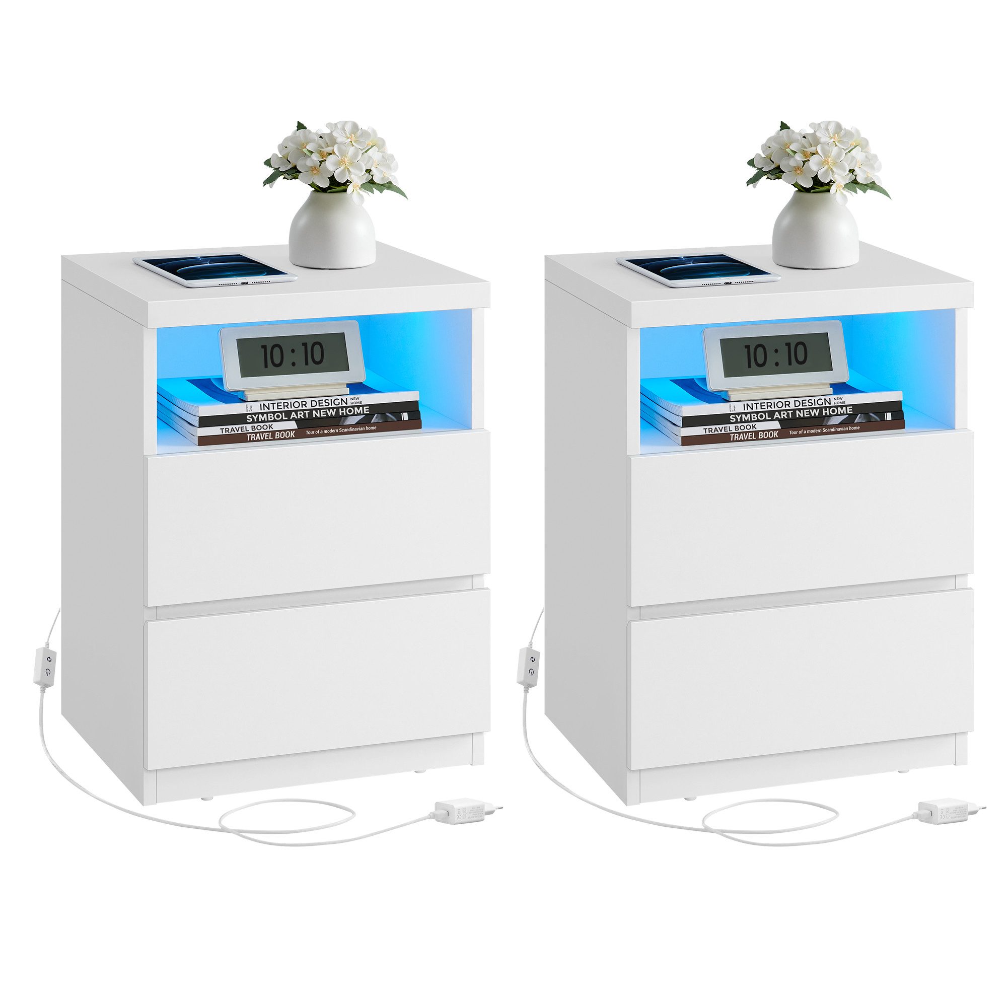 VASAGLE Nachttisch (2-St), mit verstellbarer LED-Beleuchtung, modern Beiste günstig online kaufen