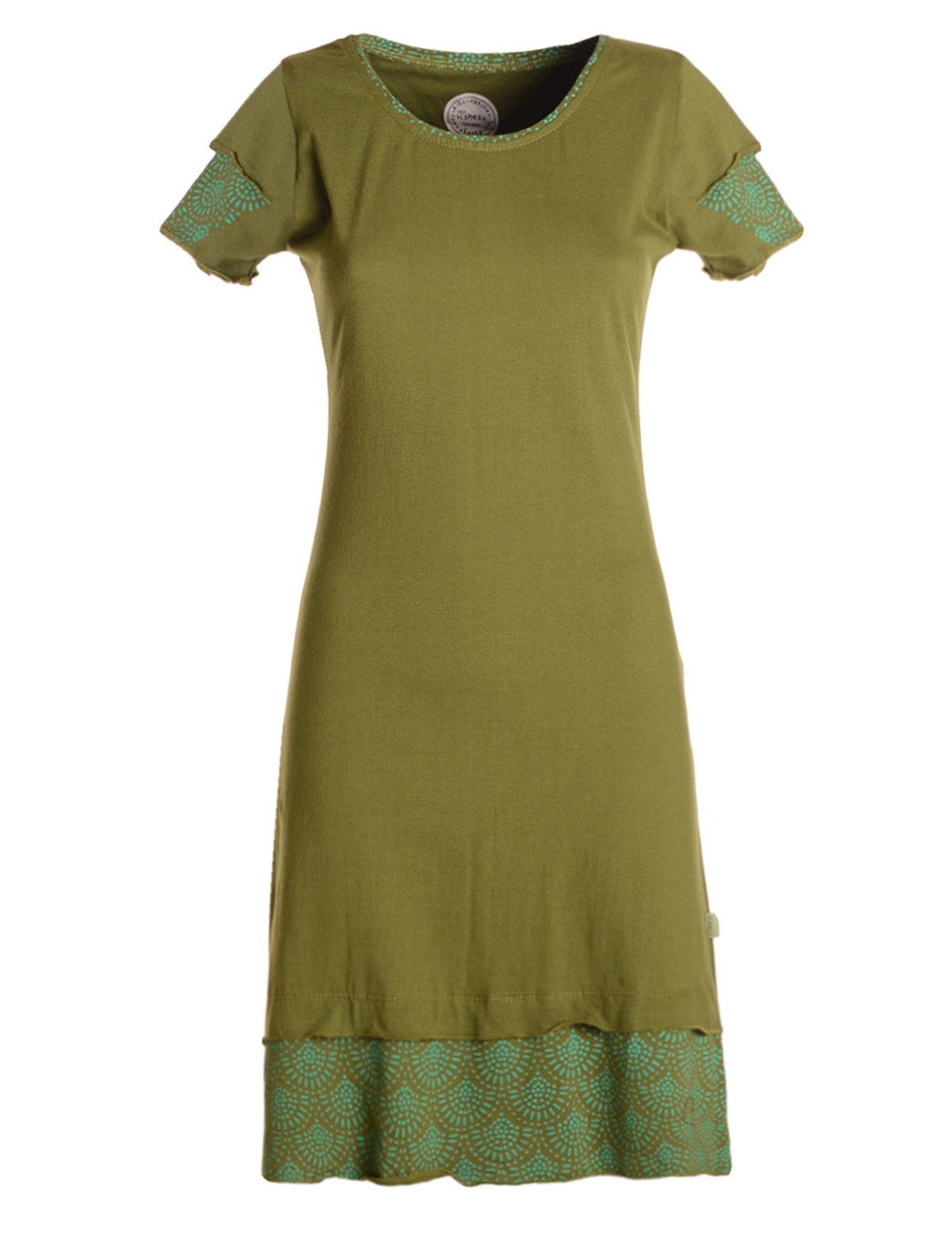 Vishes Jerseykleid Kurzarm Kleid Damen Lagendesign Bedruckt Baumwolle Jersey Alternative Mode, Boho, Hippie, Ethno, Festival