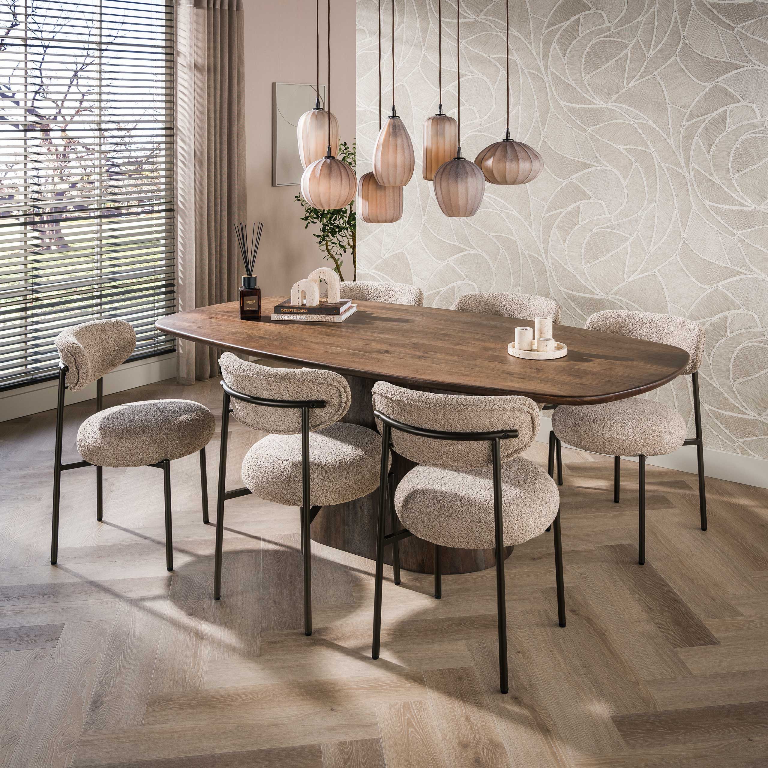 LEVEN Lifestyle Esstisch MILANO ovaler Esszimmertisch aus massivem Akazienholz Braun (1 Tisch), 2 Größen zur Auswahl: 180 x 90 cm oder 215 x 105 cm