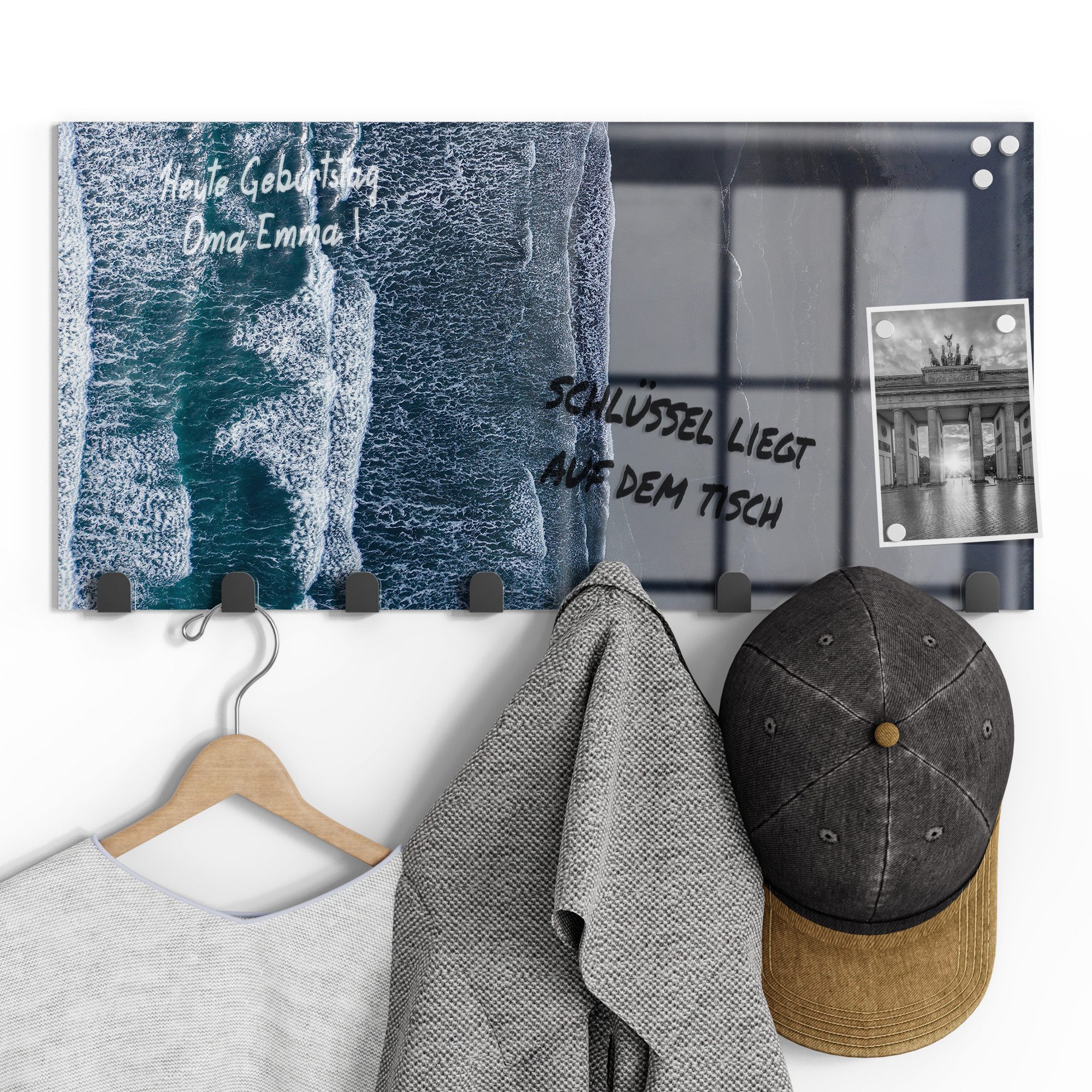 DEQORI Kleiderhaken 'Meereskontraste', Glas Garderobe Paneel magnetisch beschreibbar