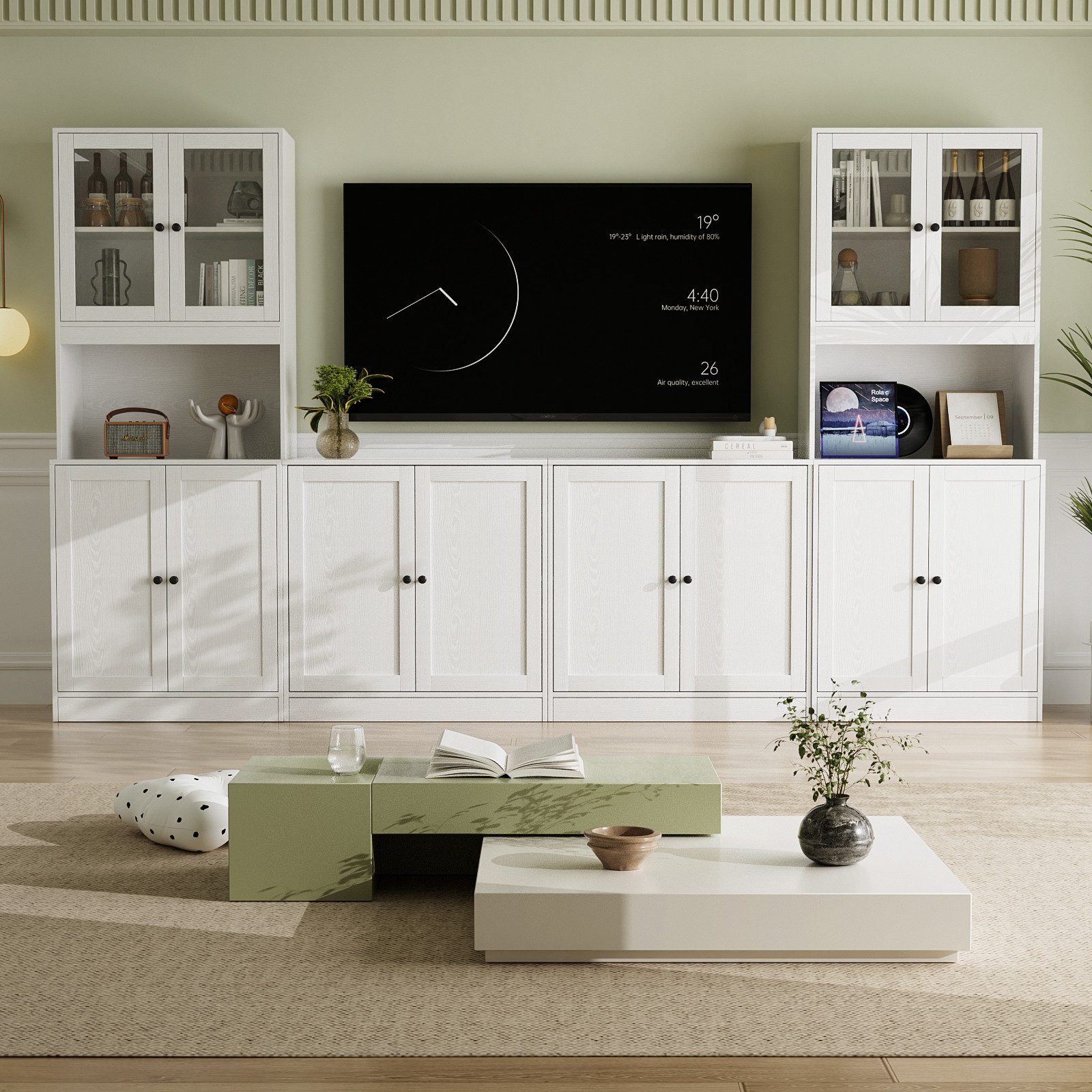 VOWNER TV-Schrank 4-teiliges Set, modulare Wohnwand mit Arbeitsplatte, 280x40x180cm (4-St) Sideboard für Fernseher bis 70 Zoll