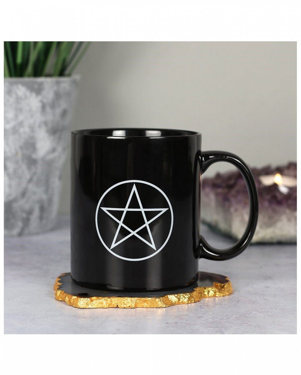 Horror-Shop Geschirr-Set Schwarzer Kaffeebecher Motiv, Pentagramm mit Keramik