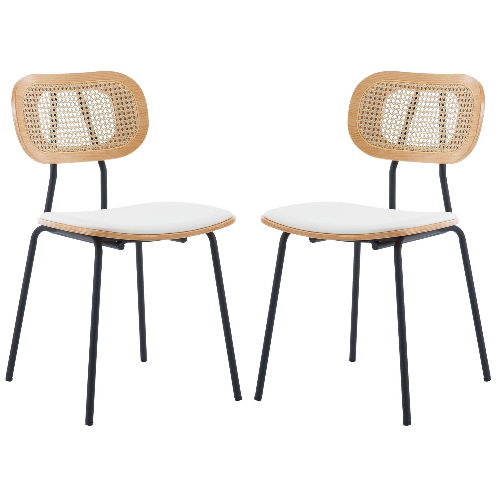 WAHSON OFFICE CHAIRS Esszimmerstuhl aus PU Leder 2er Set mit Rattan Rückenlehnen Armlose Stühle für Küche