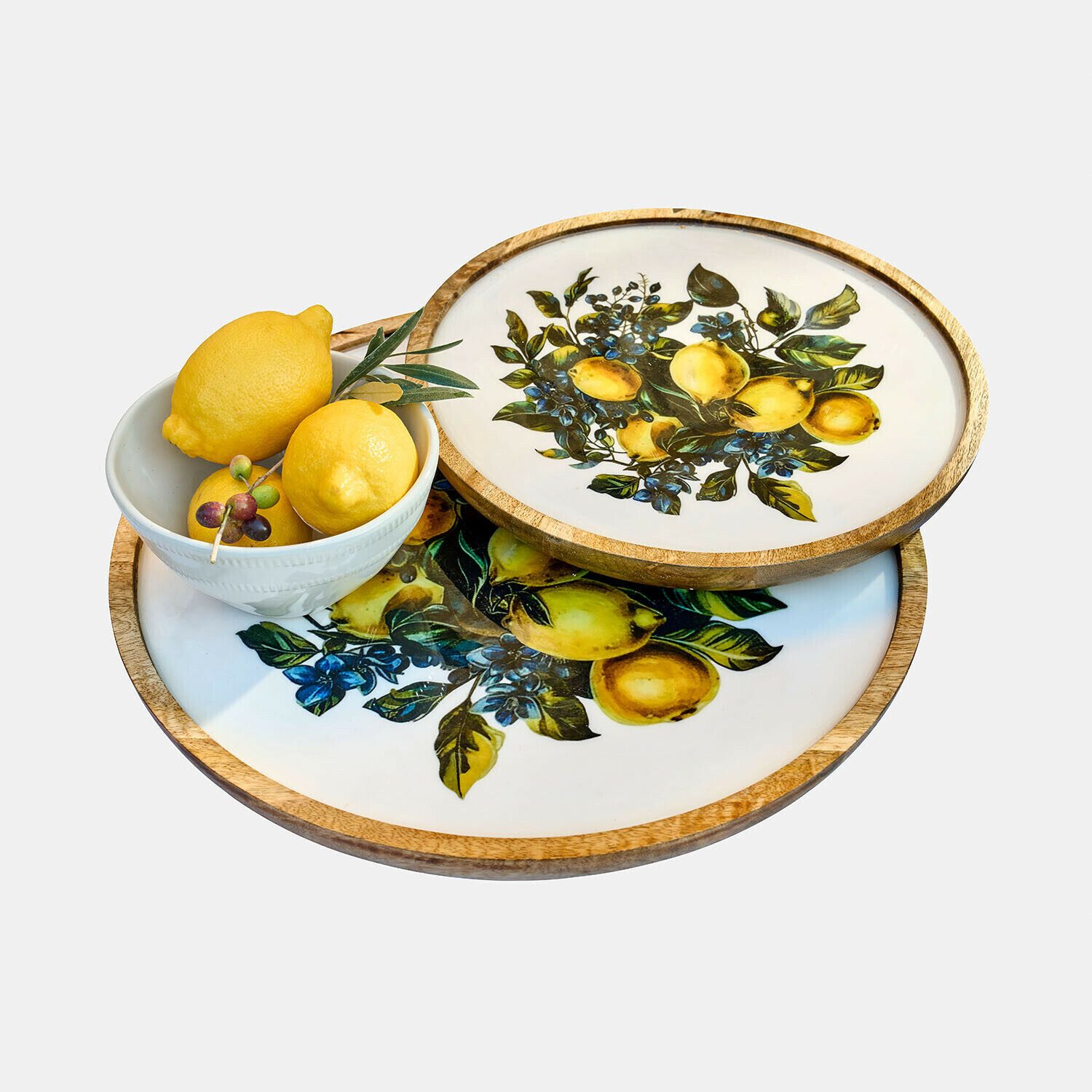 Mirabeau Tablett Tablett 2er Set Solianne gelb/weiß, Mangoholz (mangifera indica), Oberfläche: Emaillelack