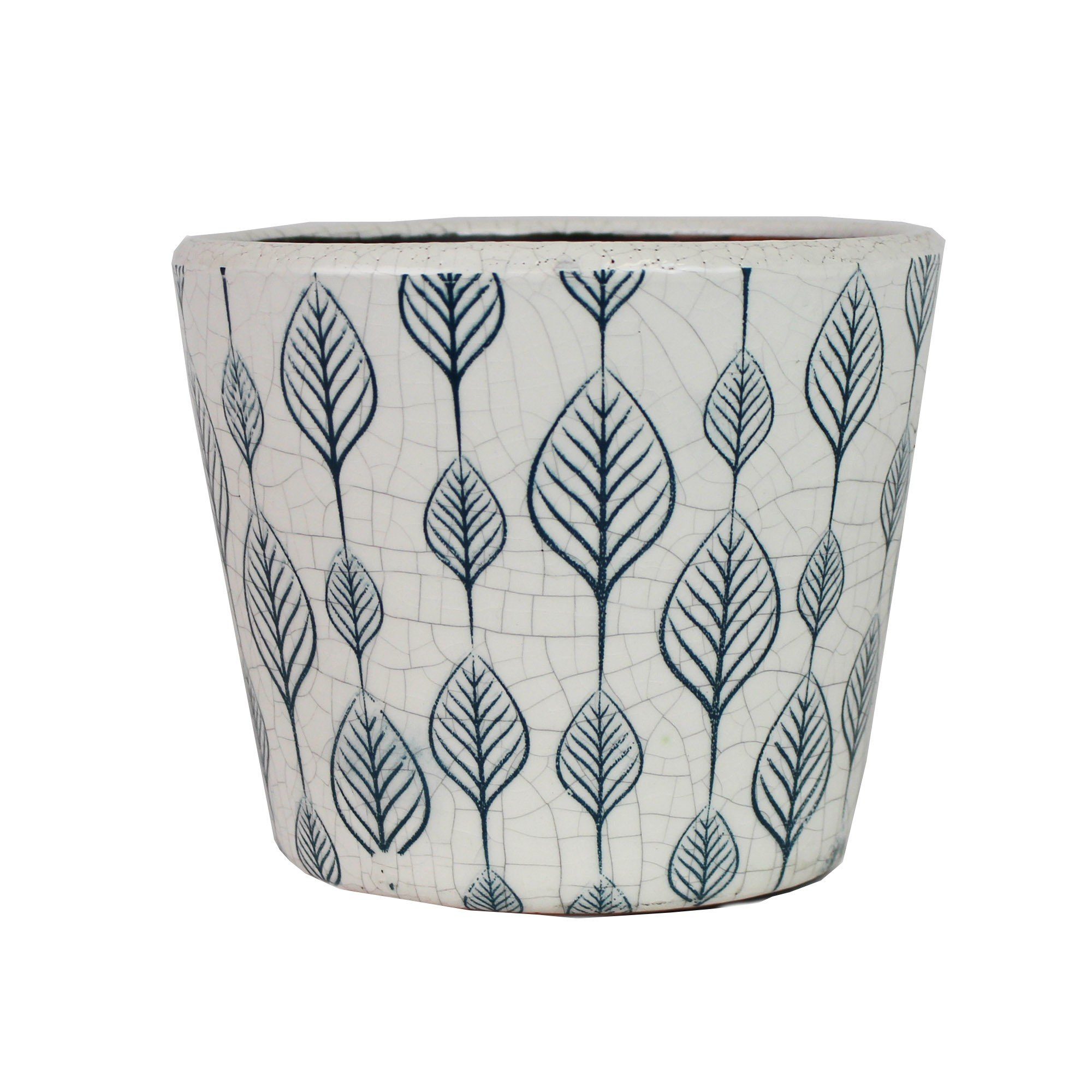 mitienda Übertopf Blumentopf aus Keramik Hojas weiss und blau