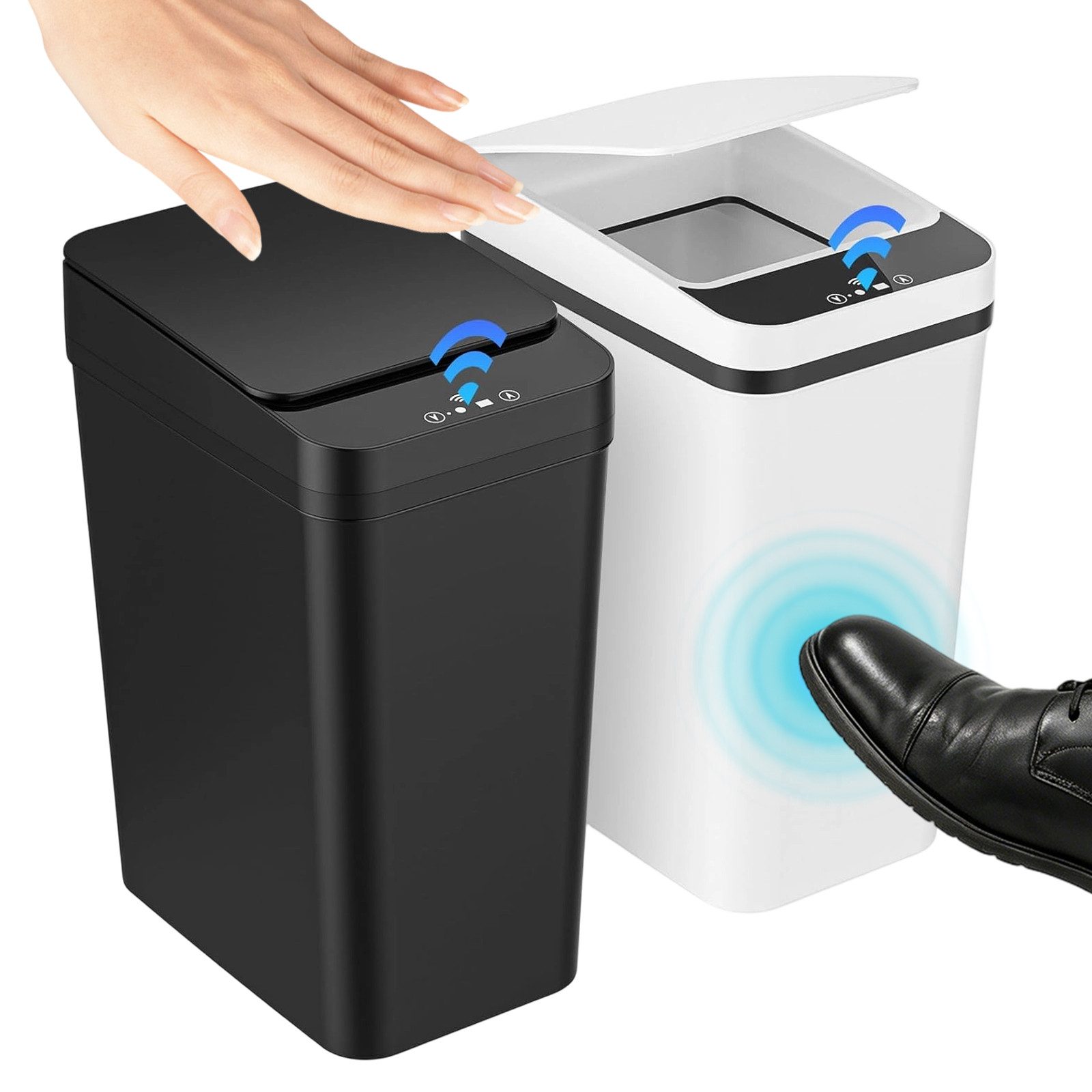 AKKEE Mülleimer 2x 12 L Automatik Sensor Mülleimer Wasserdicht (IPX5), Leise Müllbehälter berührungslos