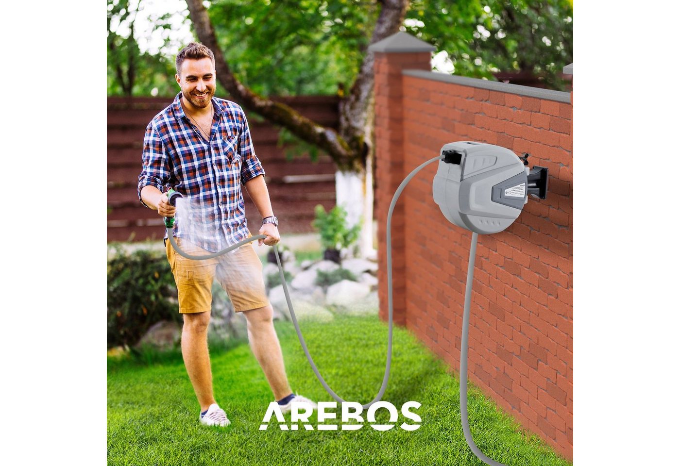 Thumbnail - Arebos Schlauchaufroller 30 m, schwenkbare, Wand-Schlauchbox mit Arretierstop, (Stück, 30 m)