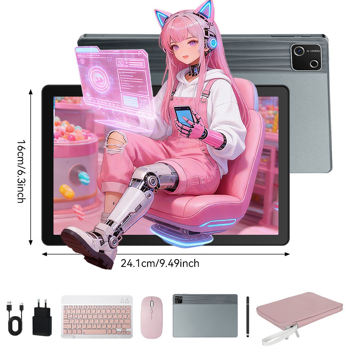 BUFO 10 Zoll Android, 30(6+24)GB RAM, 128GB/256GB, mit Tastatur/Maus/Stift Tablet (10", 128 GB, Android 15, Octa-Core, mit Stift/Maus/Tastatur) grau|rosa