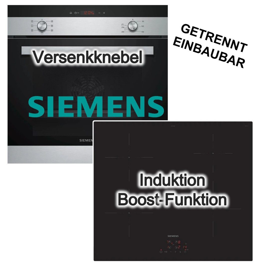 SIEMENS Backofen-Set Einbaubackofen 3D-Heißluft + Induktionskochfeld Booster TouchControl