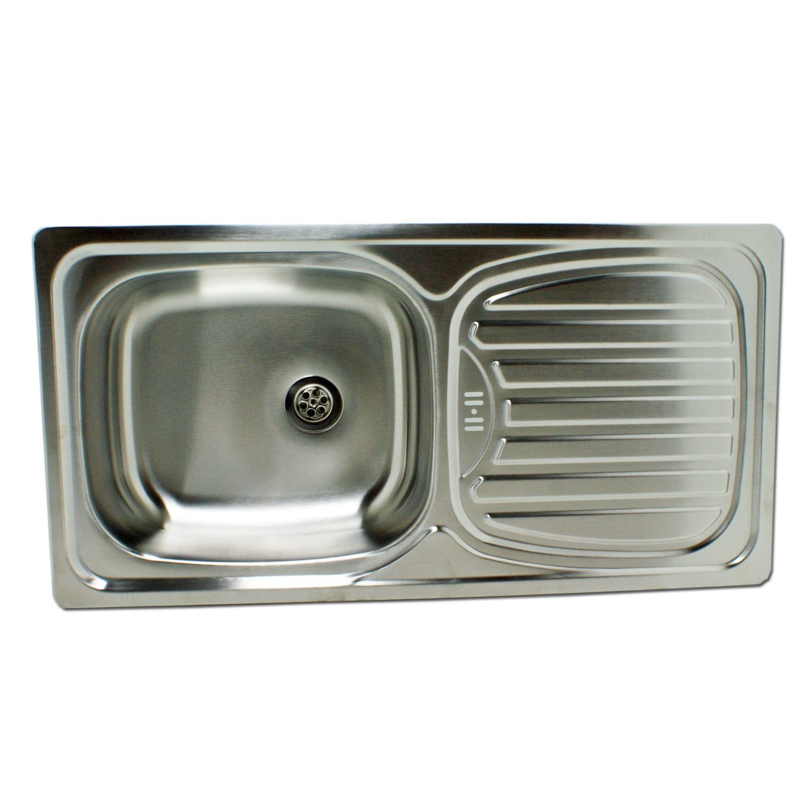 Stabilo Sanitär Edelstahlspüle Einbauspülbecken Chrom eckig aus Edelstahl mit Abtropffläche, Rechteckig, 86/43.5 cm, (Komplett-Set, Spüle inklusive Befestigungs – Bild 4 von 5