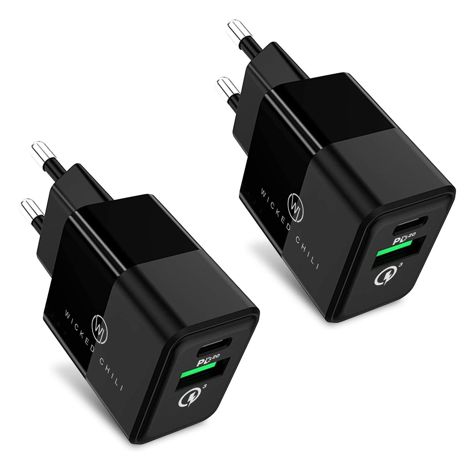 Wicked Chili 2X Dual USB Netzteil mit Quick Charge 3.0 + USB-C PD Steckernetzteil