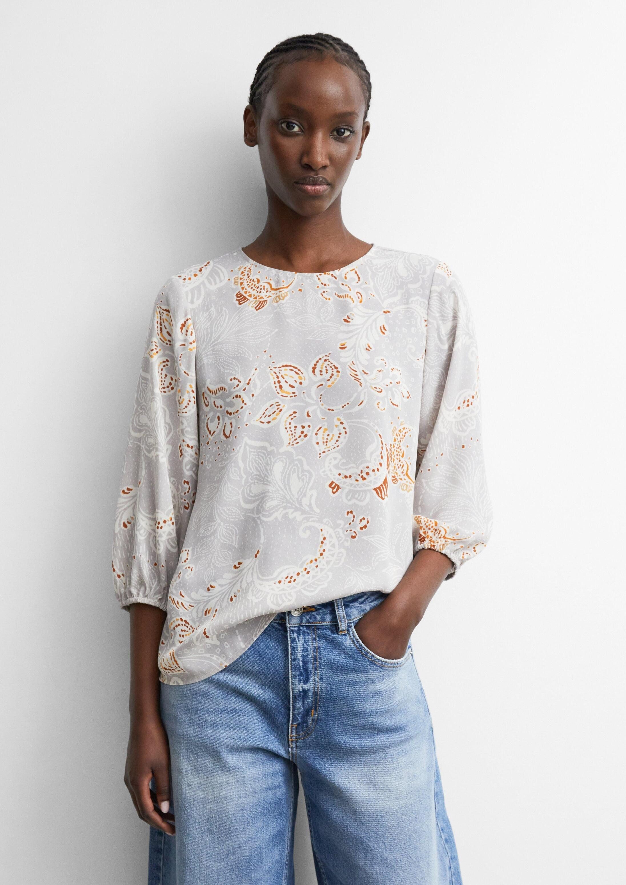 comma Kurzarmbluse Bluse Crêpe-Bluse mit All-over-Print